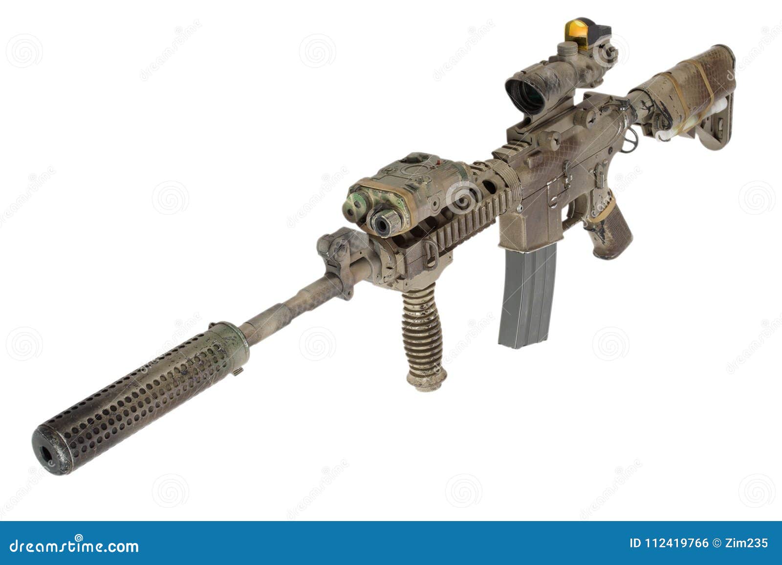 M4 with Suppressor Special Forces Rifle Isolated on a White Background