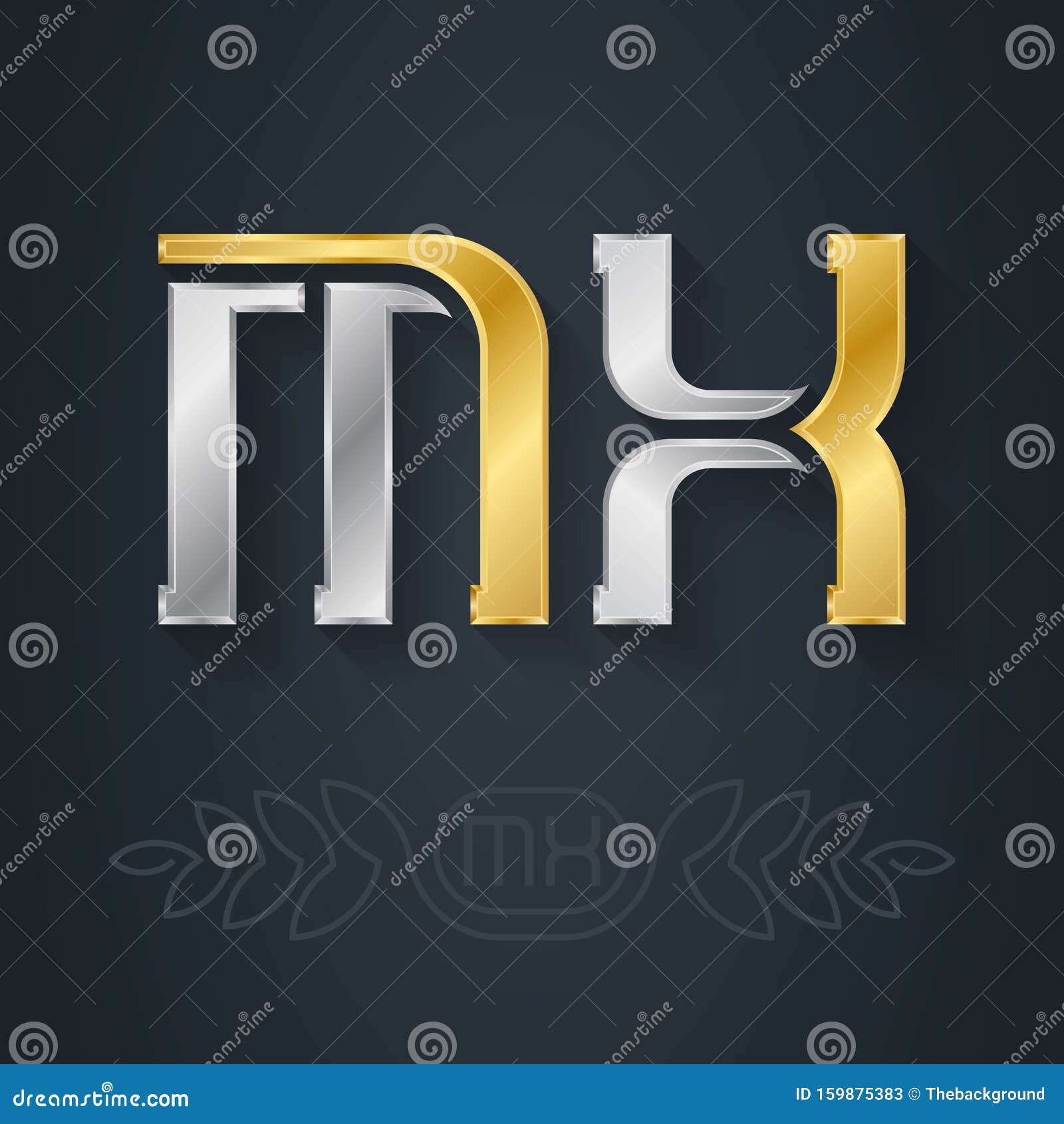m and x initial gold and silver logo. mx - metallic 3d icon or logotype template. xm -    with lineart option