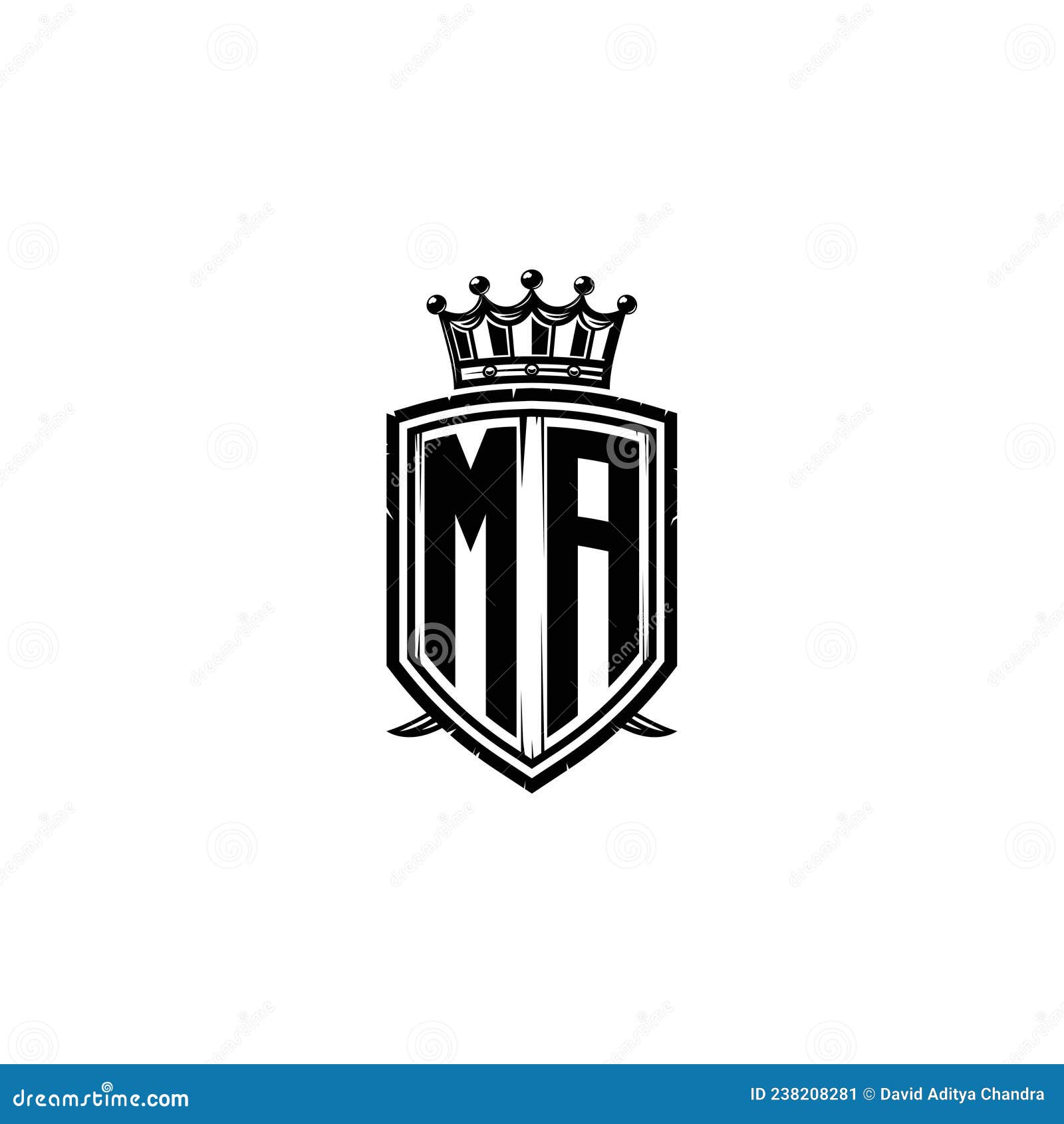 Ma logo monogram with shield around crown shape Vector Image