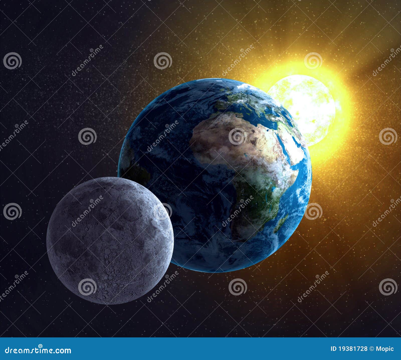 Maan, Aarde Zon stock illustratie. Illustration of achtergrond - 19381728
