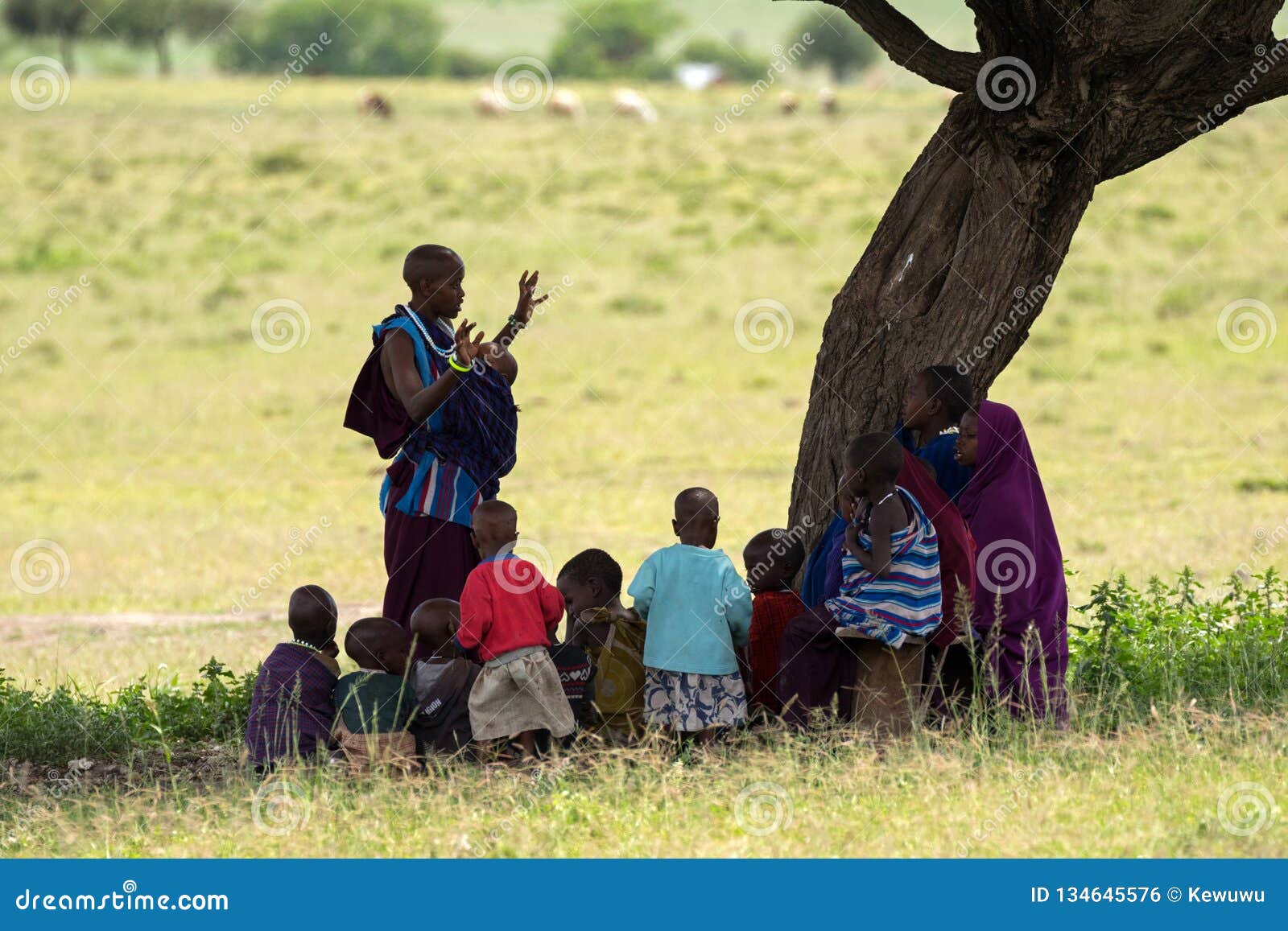 Maasai Woman, Female Teacher Teaching Young African Kids