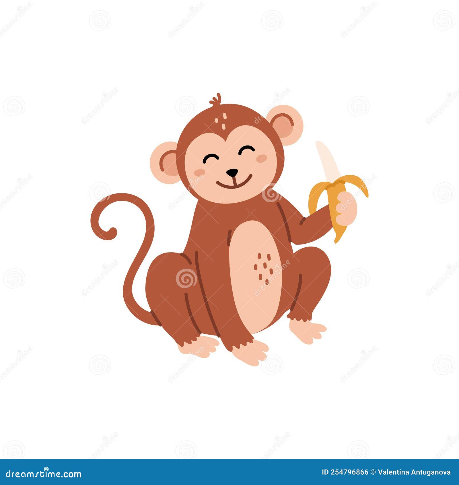 Desenho Animado De Macaco Giro Segurando Banana Ilustração do