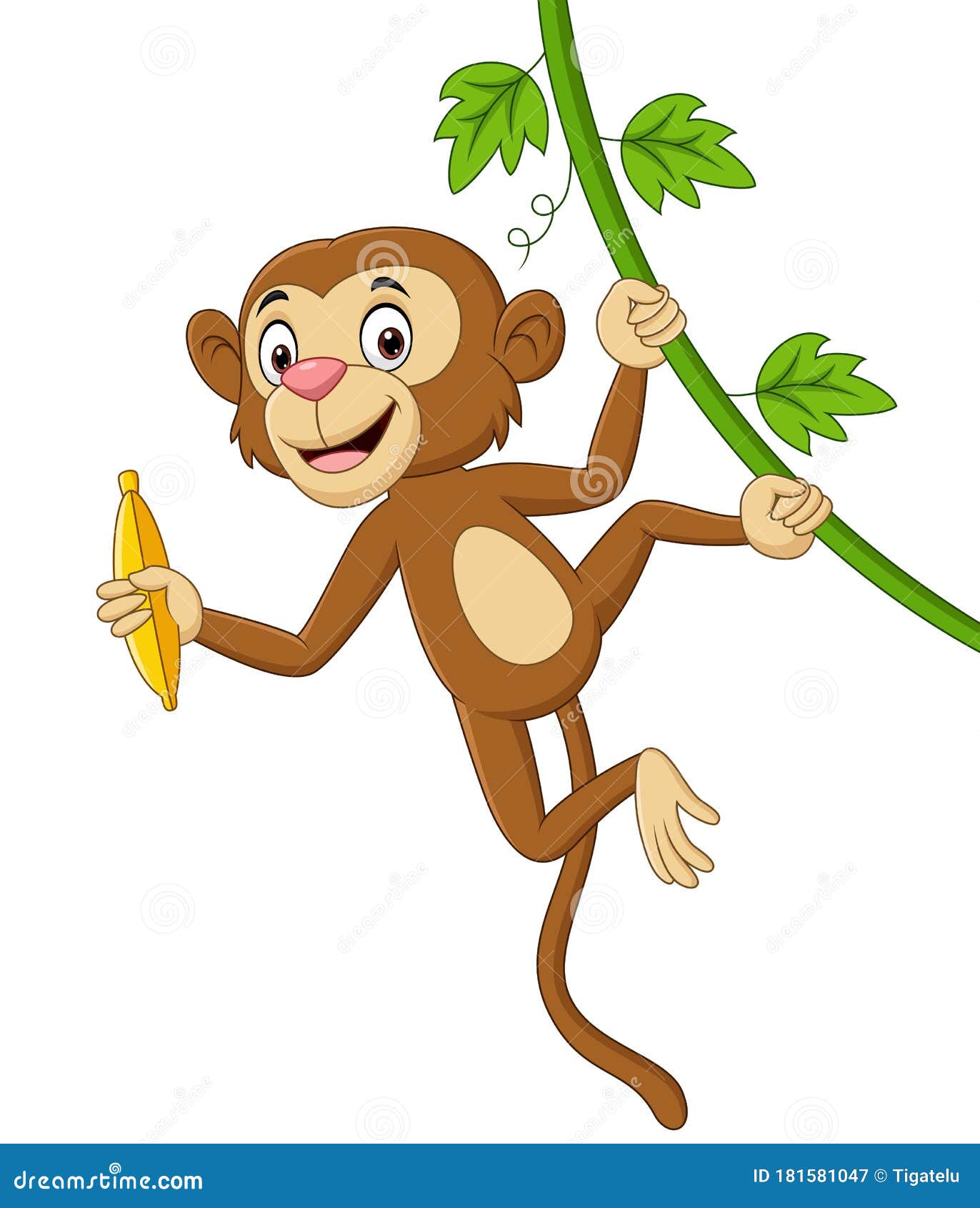 Ilustração Vetorial Desenho Animado Macaco Bonito Pendurado Galho