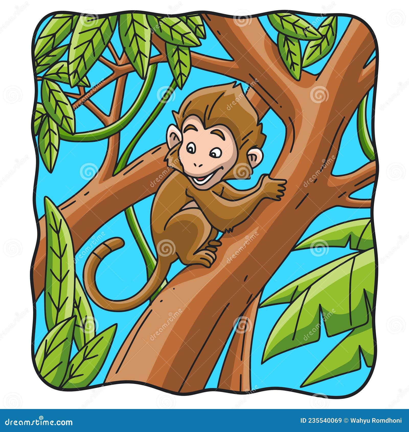 Bonito Bebê Macaco Desenho Animado Em Pé Royalty Free SVG