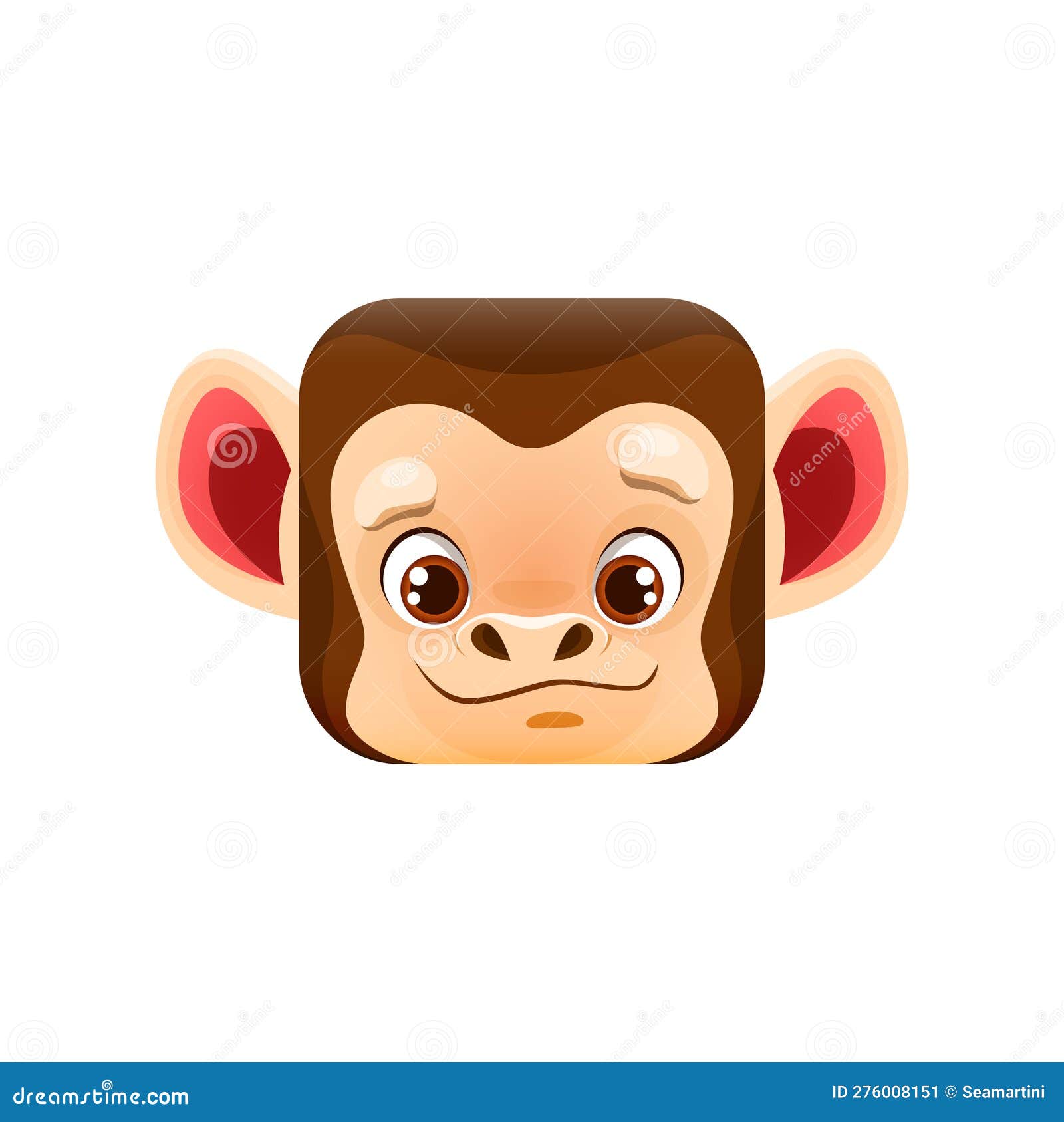 Rosto Bonito De Macaco Quadrado. Cabeça De Desenho Animado De