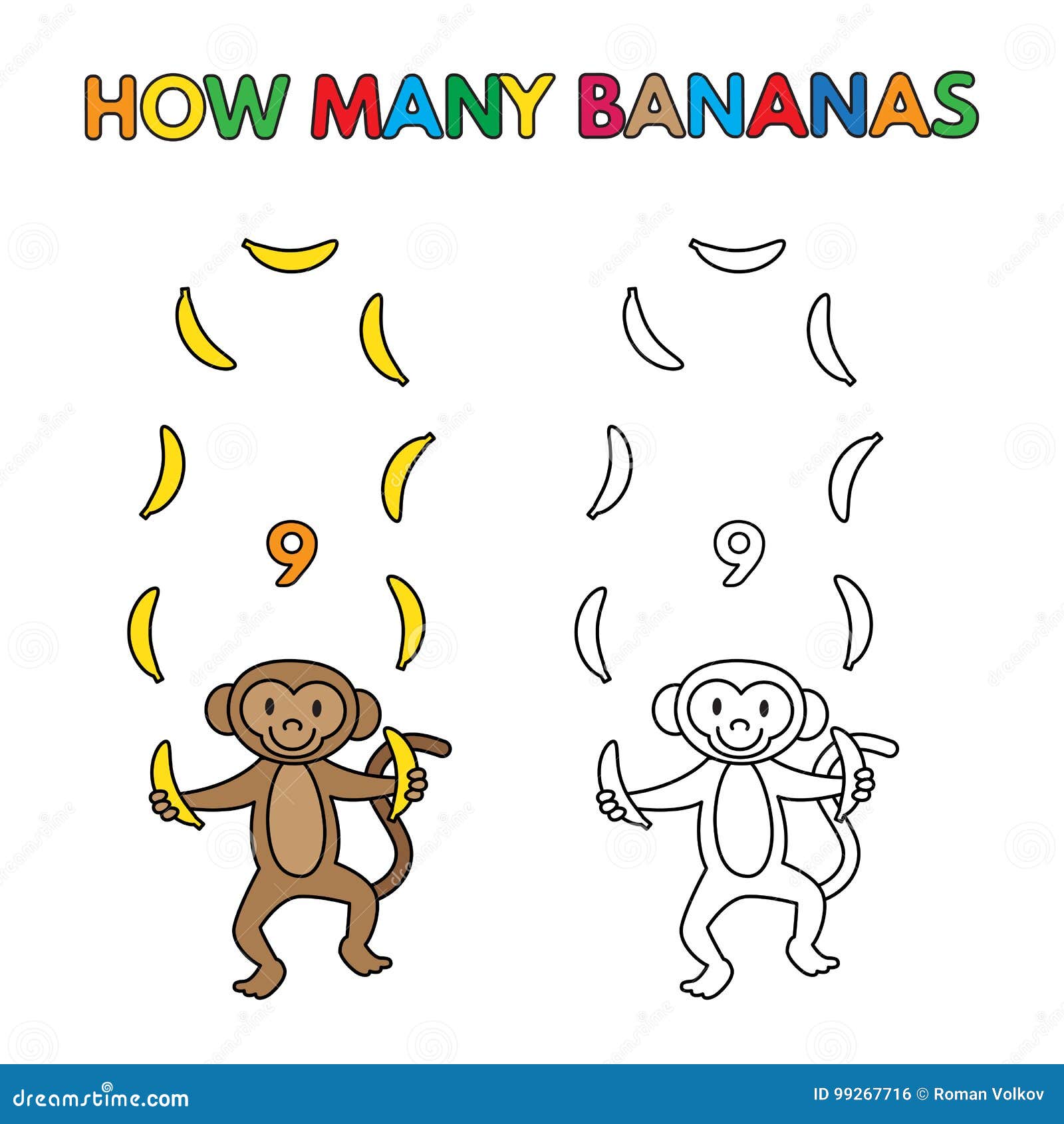 Vetores de Macaco Bonito Dos Desenhos Animados Colorir Ilustração