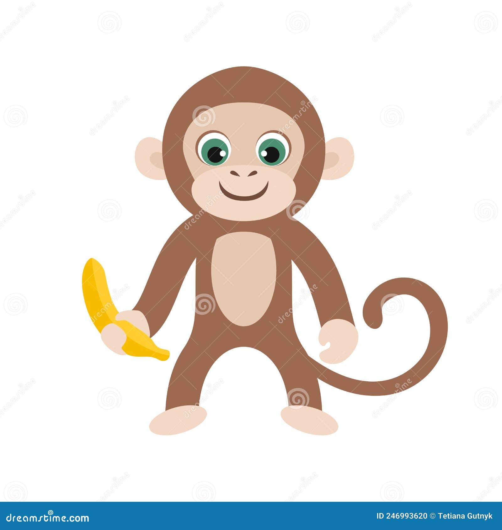 Macaco Engraçado De Desenho Animado Com Banana. Animal Tropical Fofo.  Ilustração do Vetor - Ilustração de selva, cartoon: 246993620