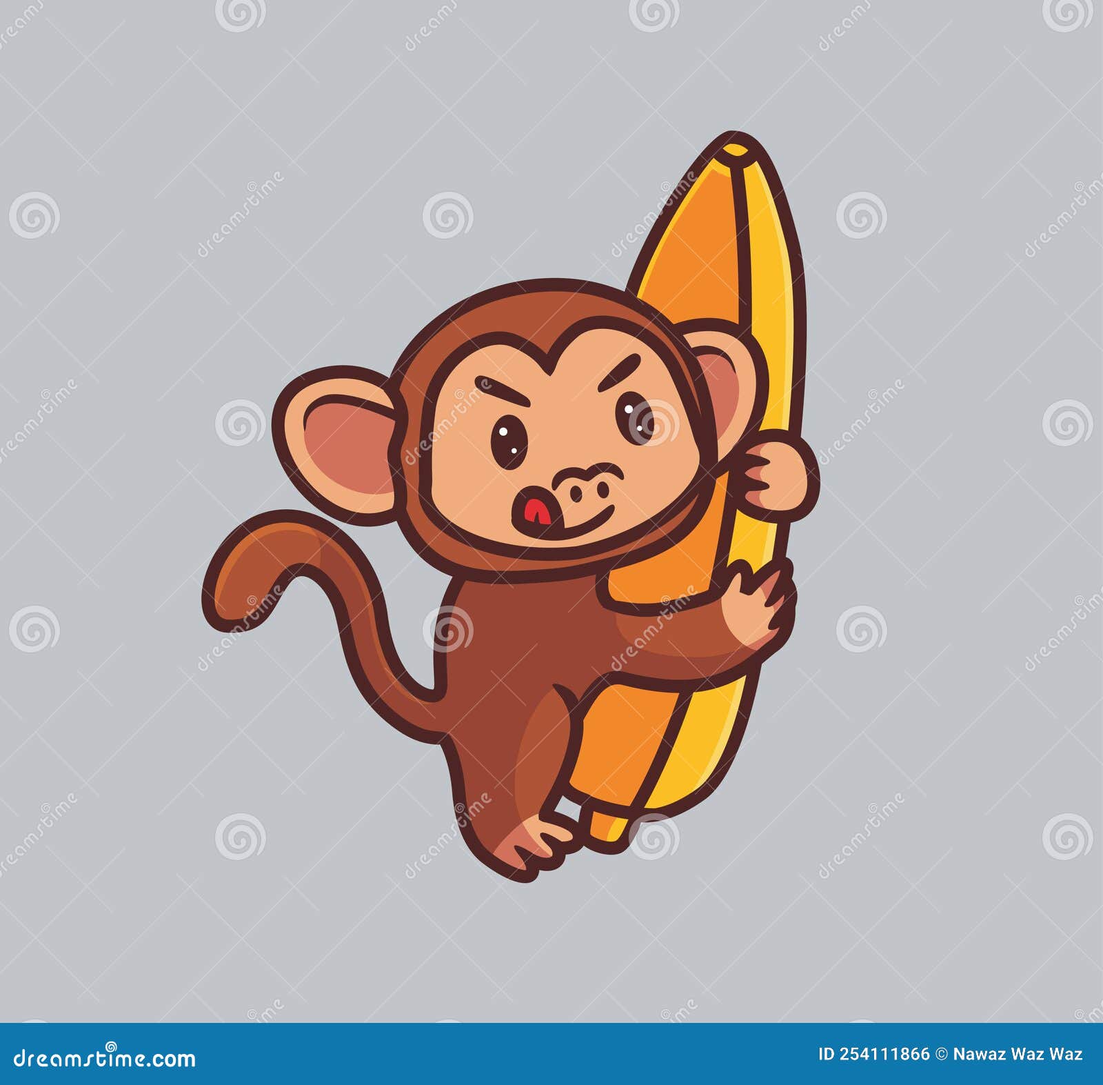 Desenho Animado De Macaco Giro Segurando Banana Ilustração do