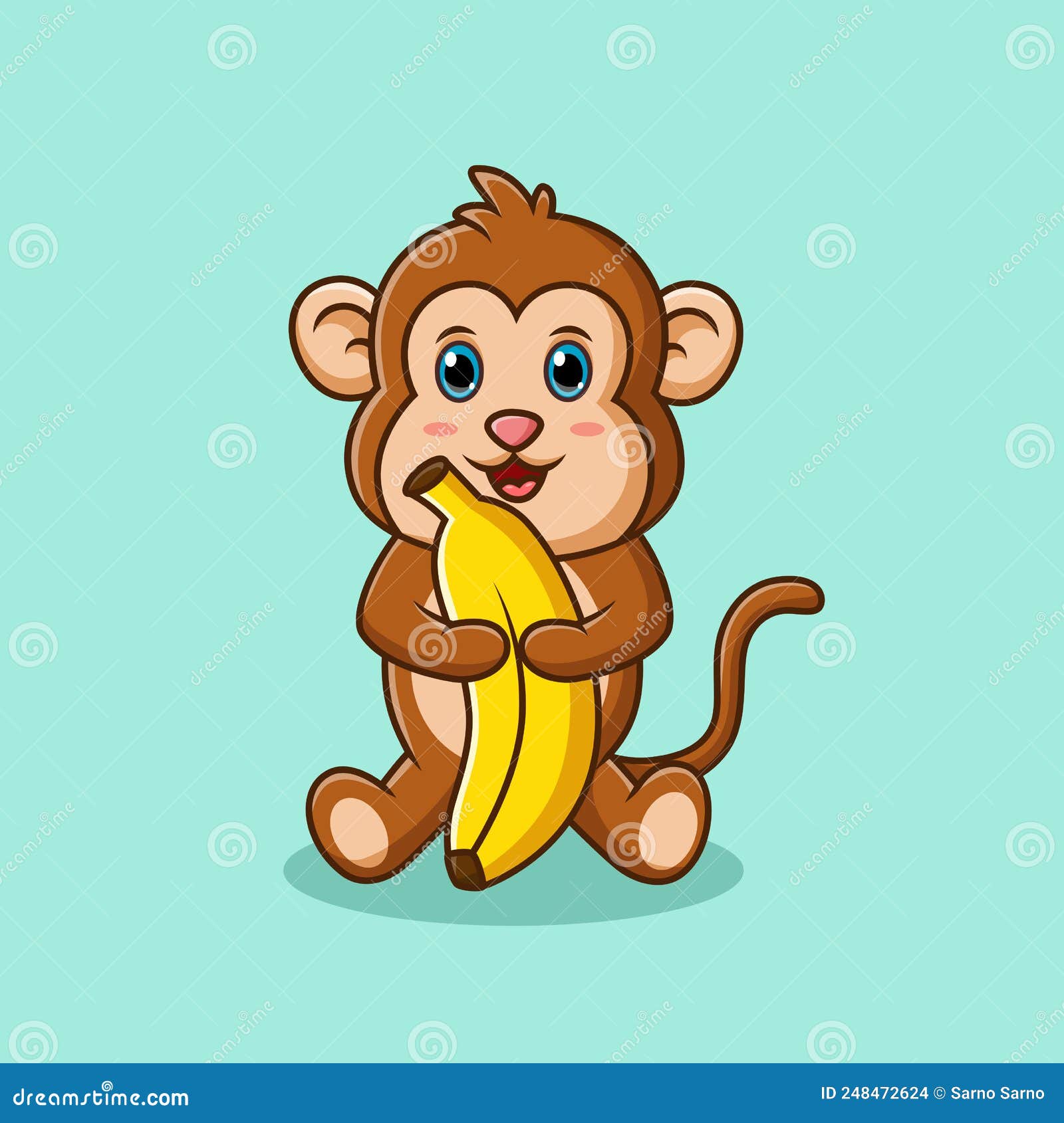Desenho de macaco bonito segurando uma banana