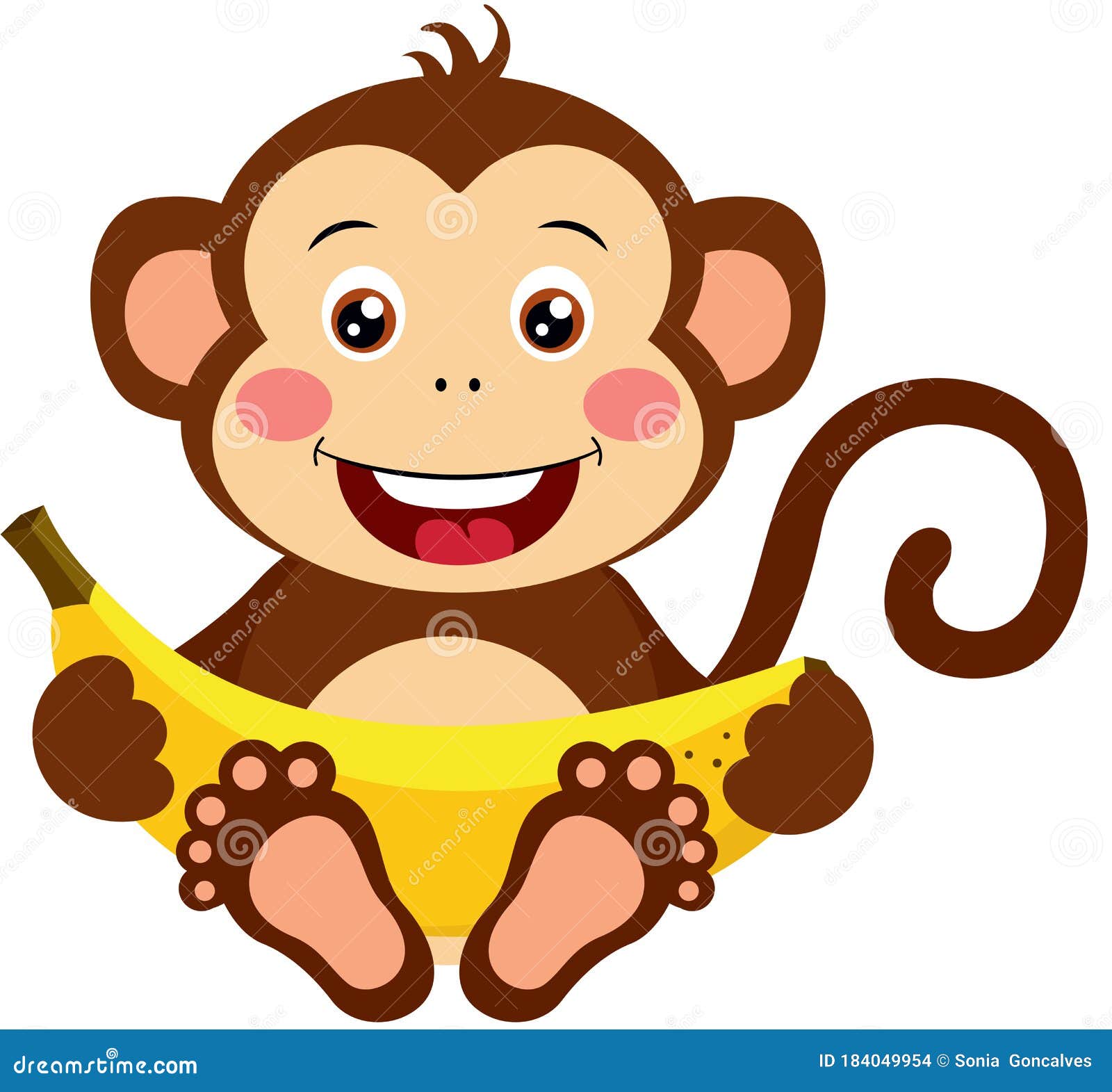 Desenho Animado Macaco Giro Segurando Banana Ilustração do Vetor