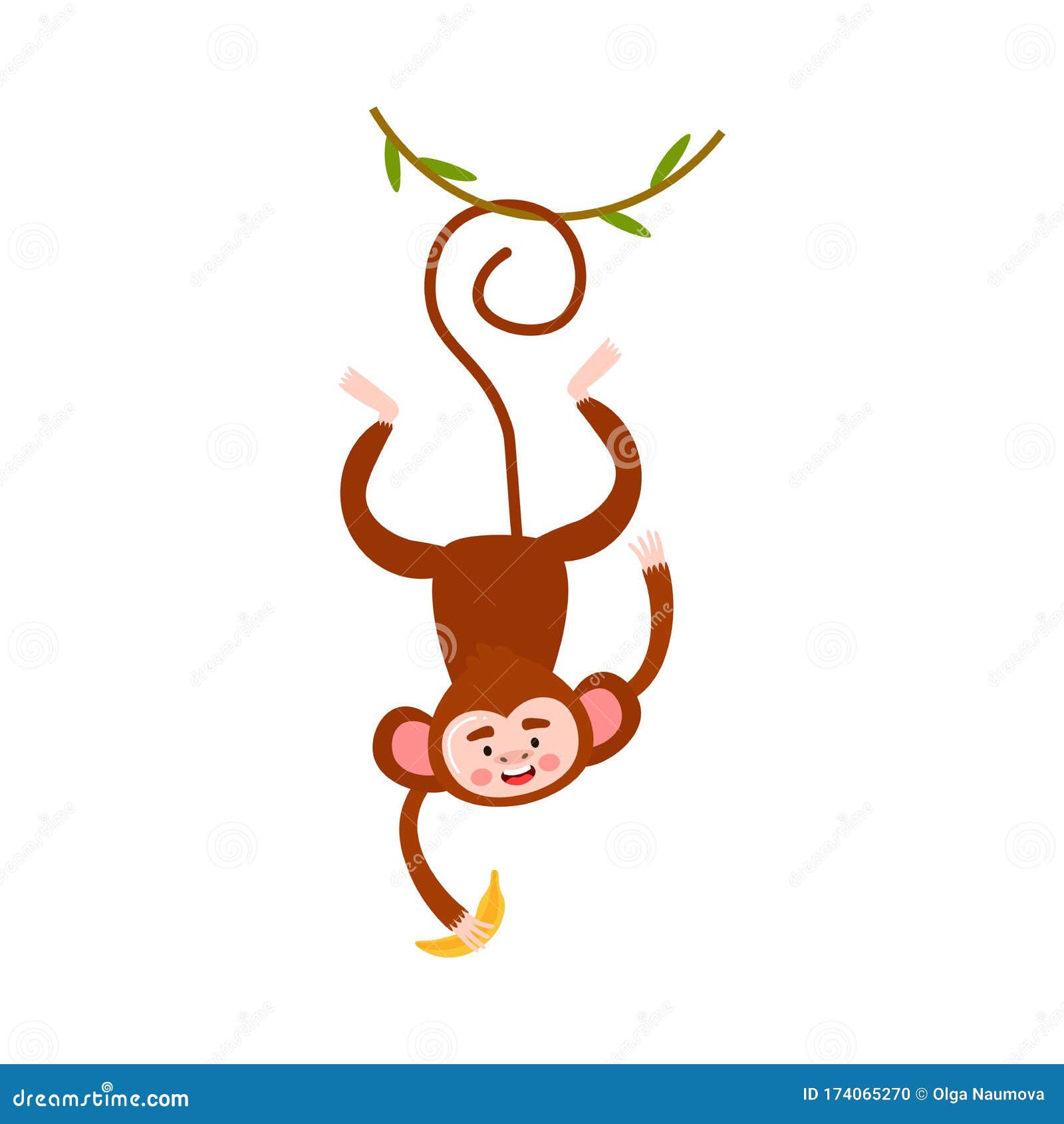 Ilustração Vetorial Desenho Animado Macaco Bonito Pendurado Galho