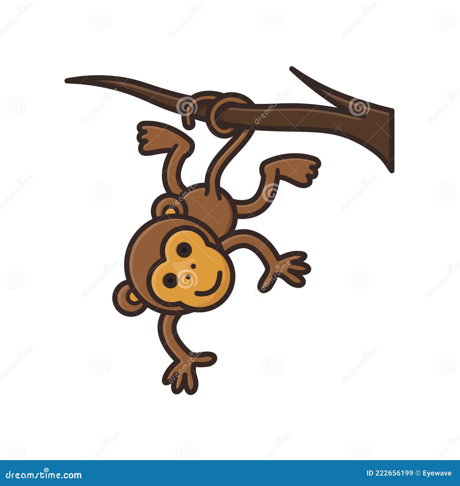 Desenho de Macaco pendurado em um galho pintado e colorido por