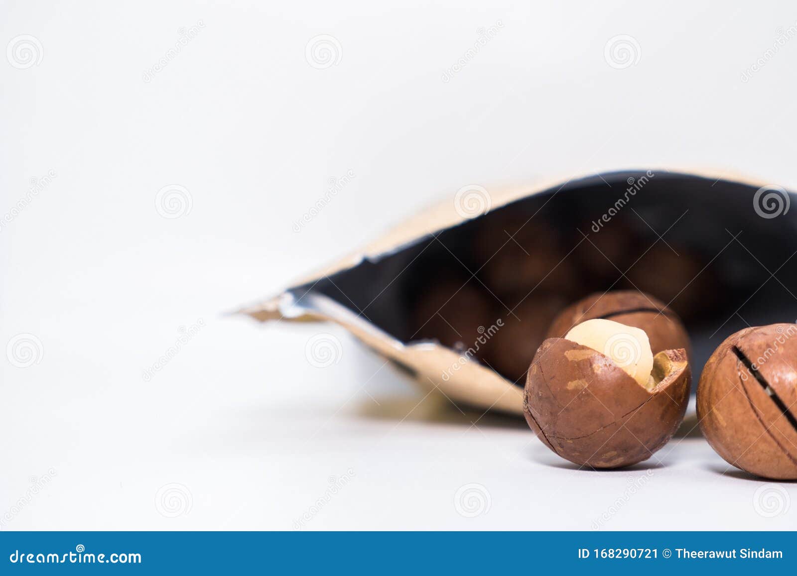 macadamia nuts fruits with shell on white background