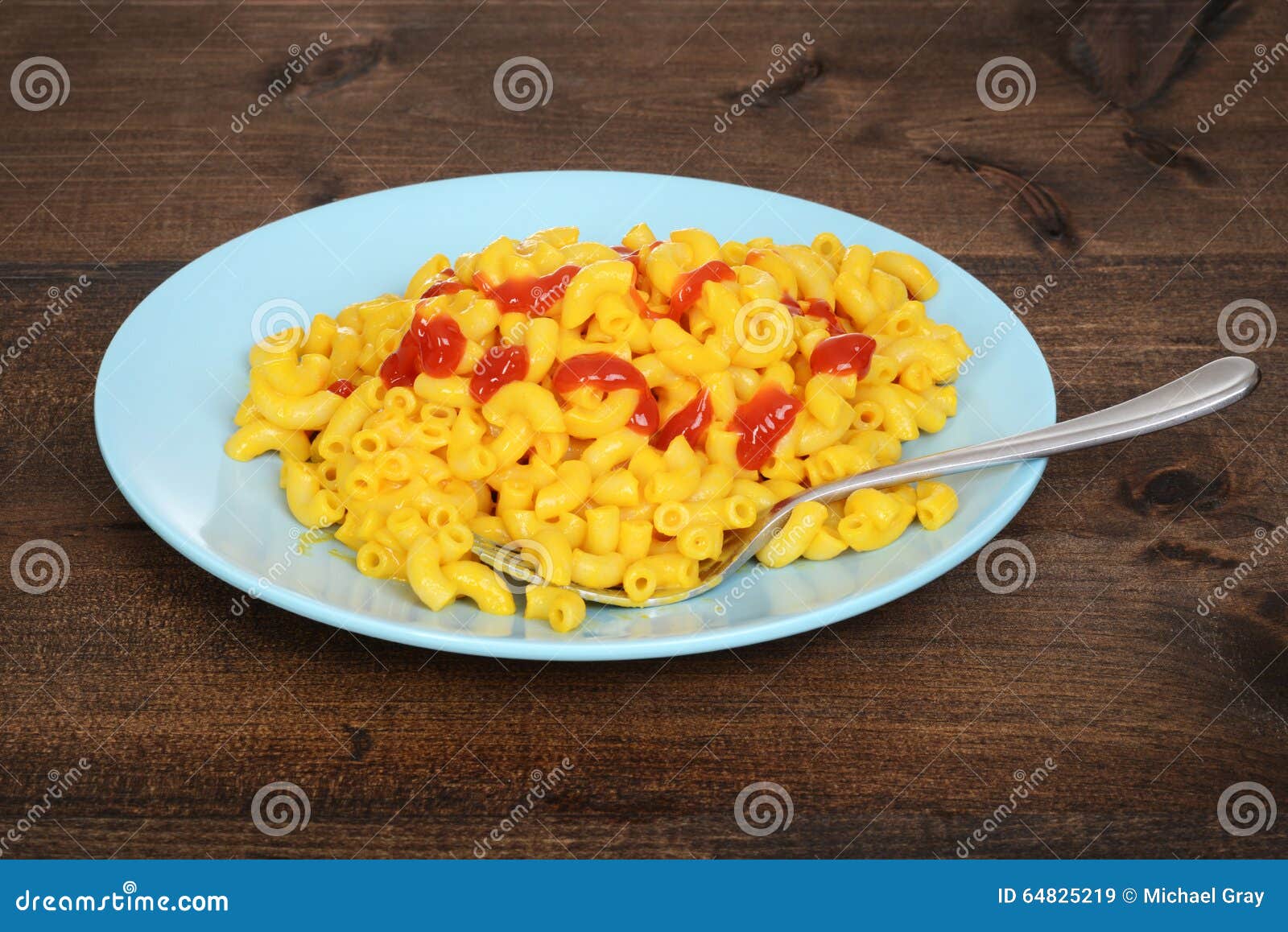 Macaroni and Cheese with Ketchup and Fork Stock Image Image of macro