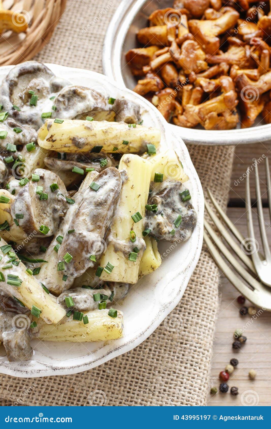 Macaroni with mushrooms. Healthy food