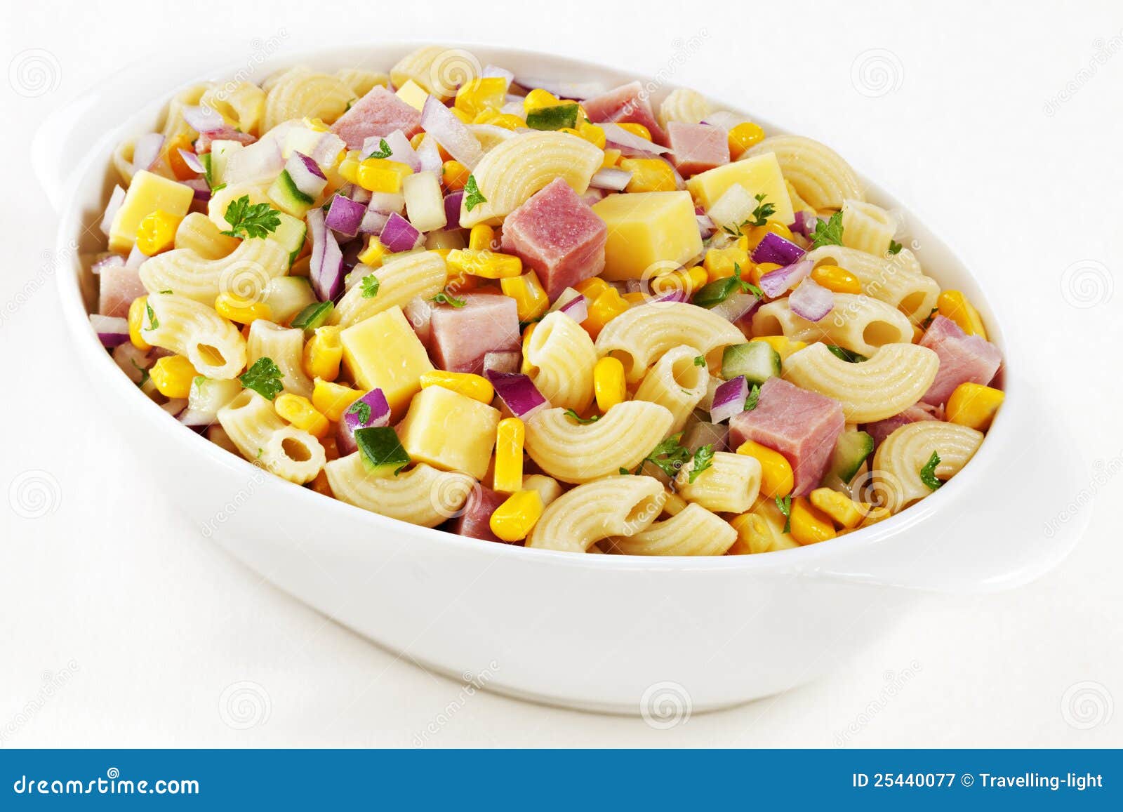 Macaroni Pasta Salad with Ham and Cheese Stock Image - Image of cubed