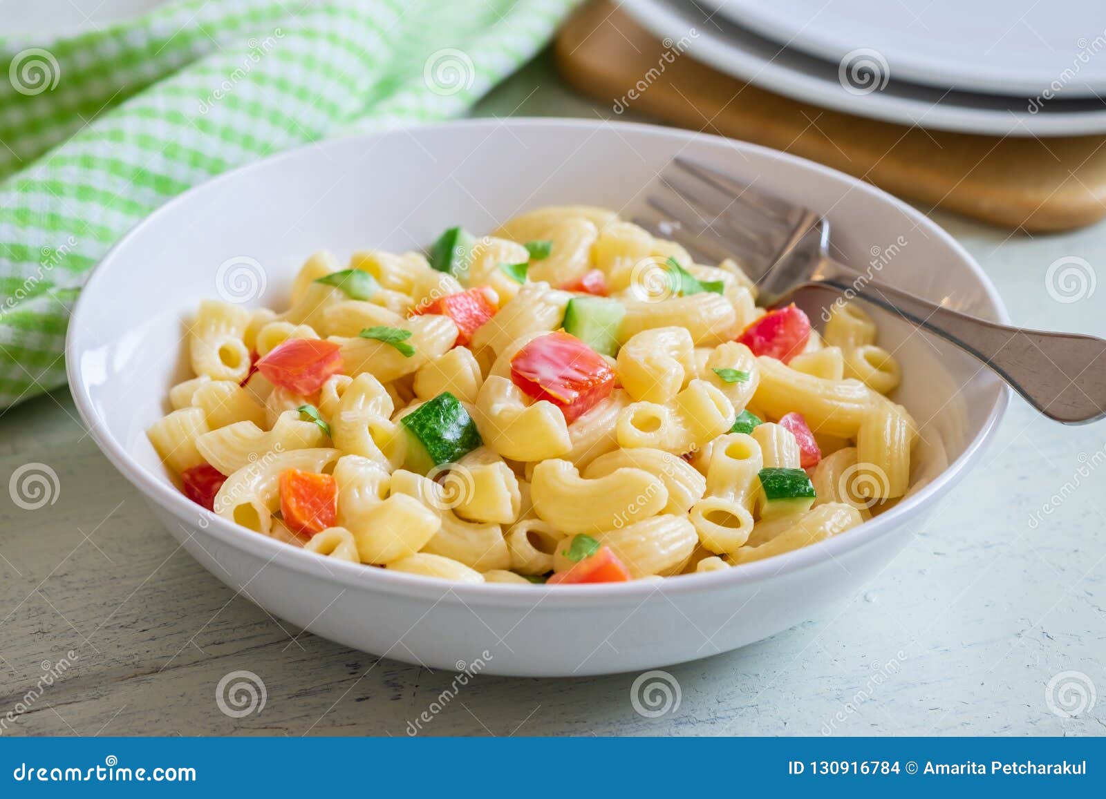 Macaroni Salad with Elbow Pasta and Vegetables in Bowl Stock Photo Image of mediterranean