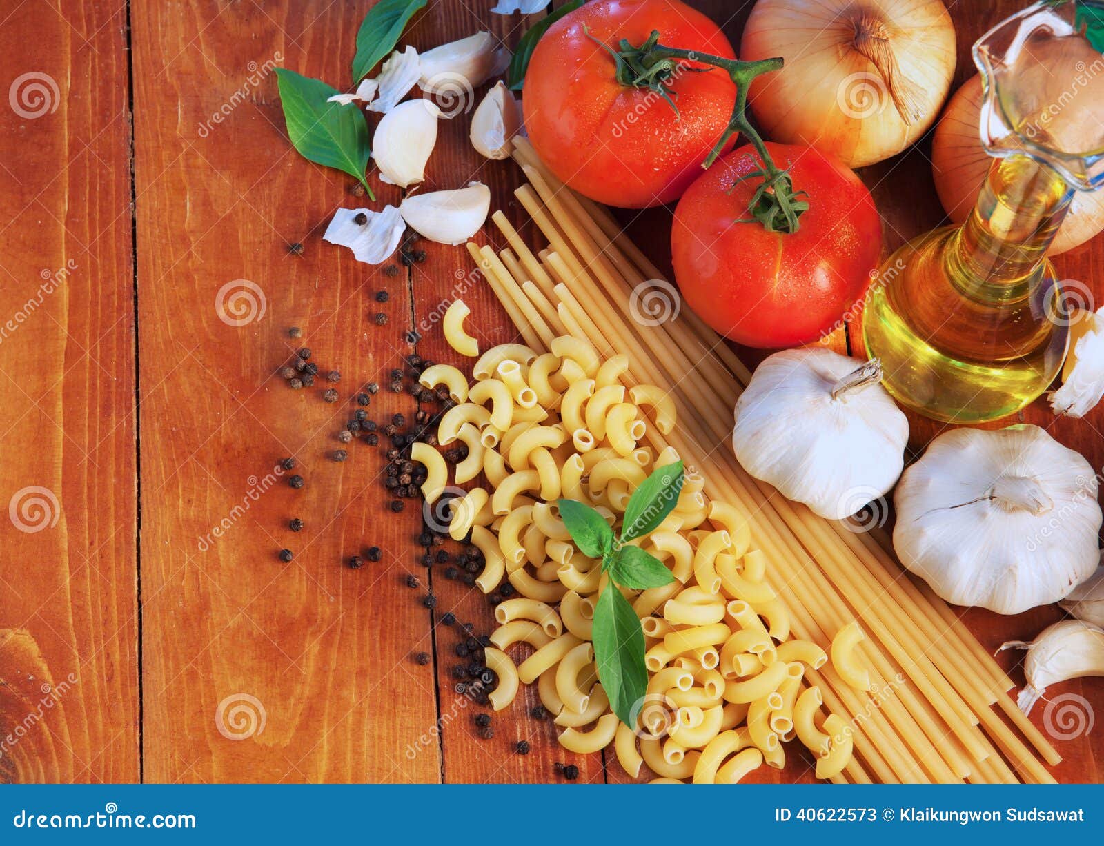 Macaroni and Spaghetti Ingredients on Wood Stock Image Image of