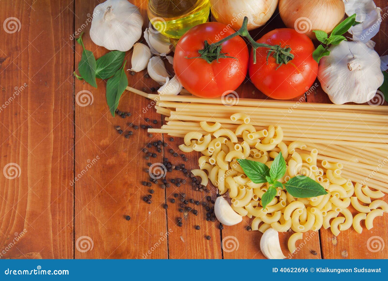 Macaroni and Spaghetti Ingredients on Wood Stock Photo Image of