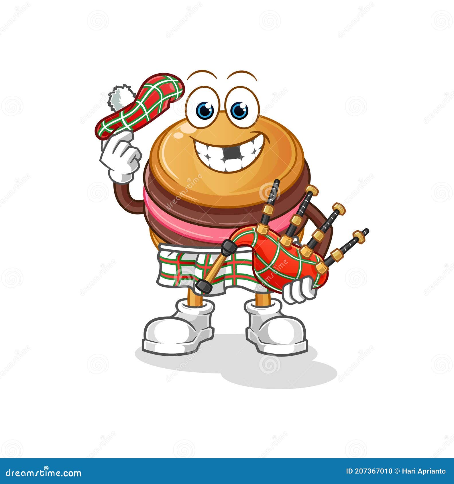 Macaroon Scottish with Bagpipes Vector. Cartoon Character Stock Vector