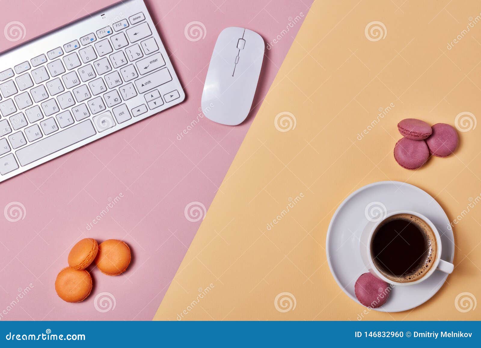 macaroons, coffee  and computer keyboard