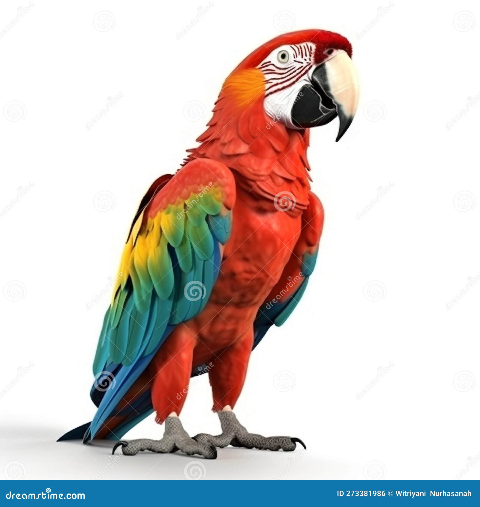 Macaw Parrot. Colorful Bird Perching on Branch with White Background ...