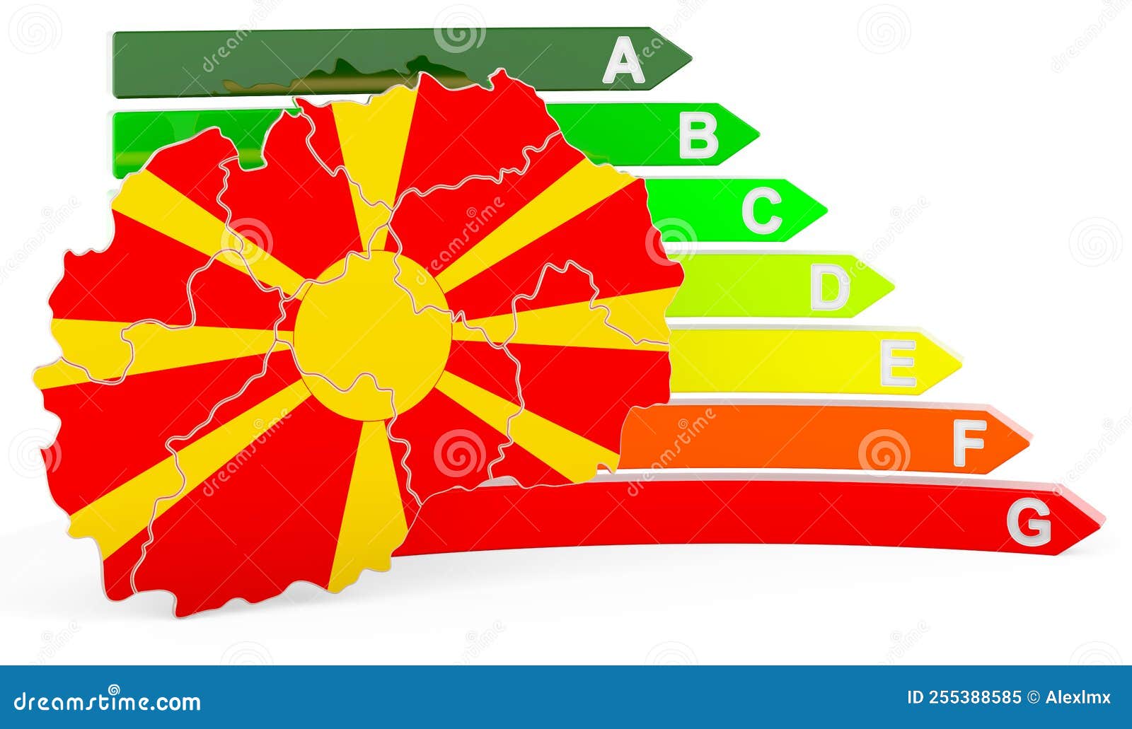 Macedonian Map with Energy Efficiency Rating, 3D Rendering Stock