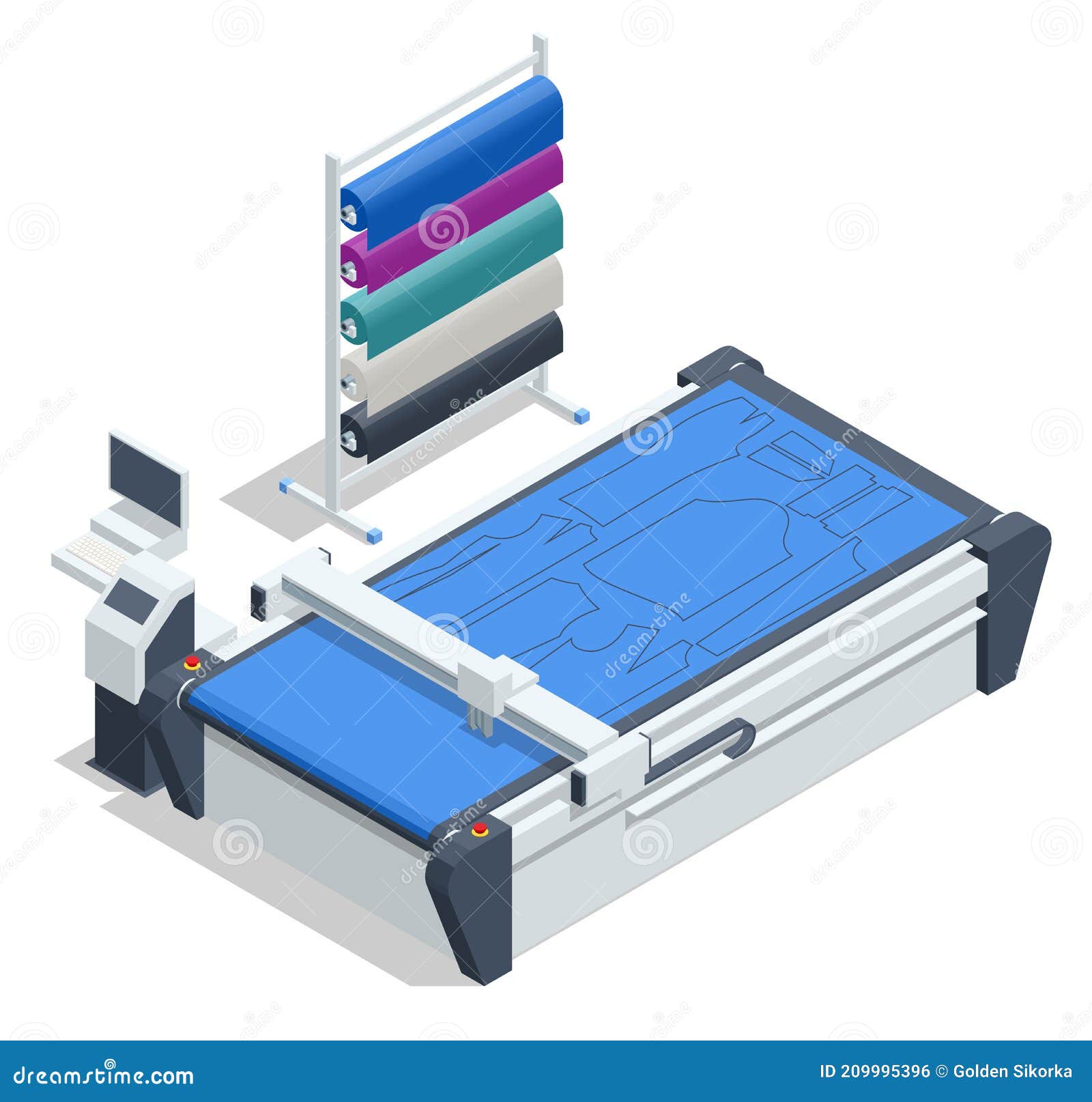 Machine à Découper Isométrique. Industrie Textile. Coupe Automatique De  Piste De Coupe De Bout De Coupe De Tissu De Rail De Coupe Illustration de  Vecteur - Illustration du automatique, professionnel: 209995396