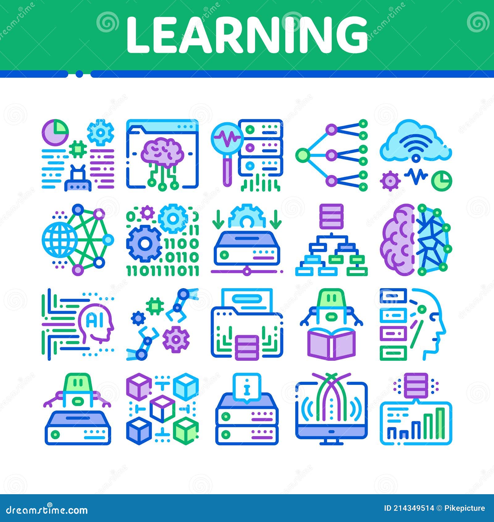 Machine Learning Ai Collection Icons Set Vector Stock Vector ...