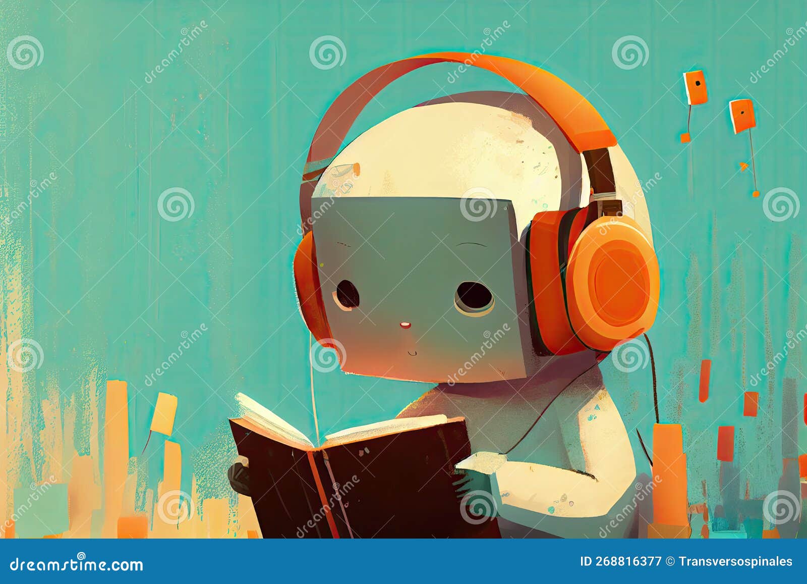 machine learning concept, child robot listeting and reading generative ai