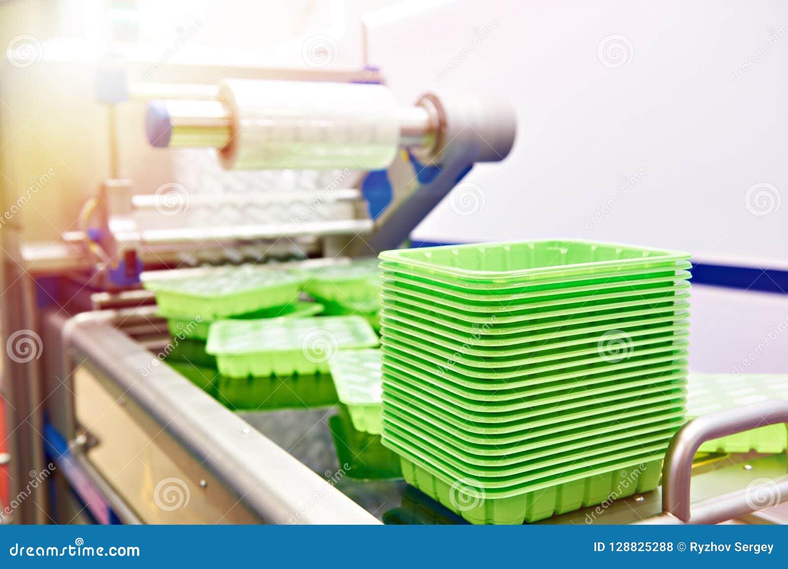 Machine Packing Plastic Food Containers Stock Photo Image of machine