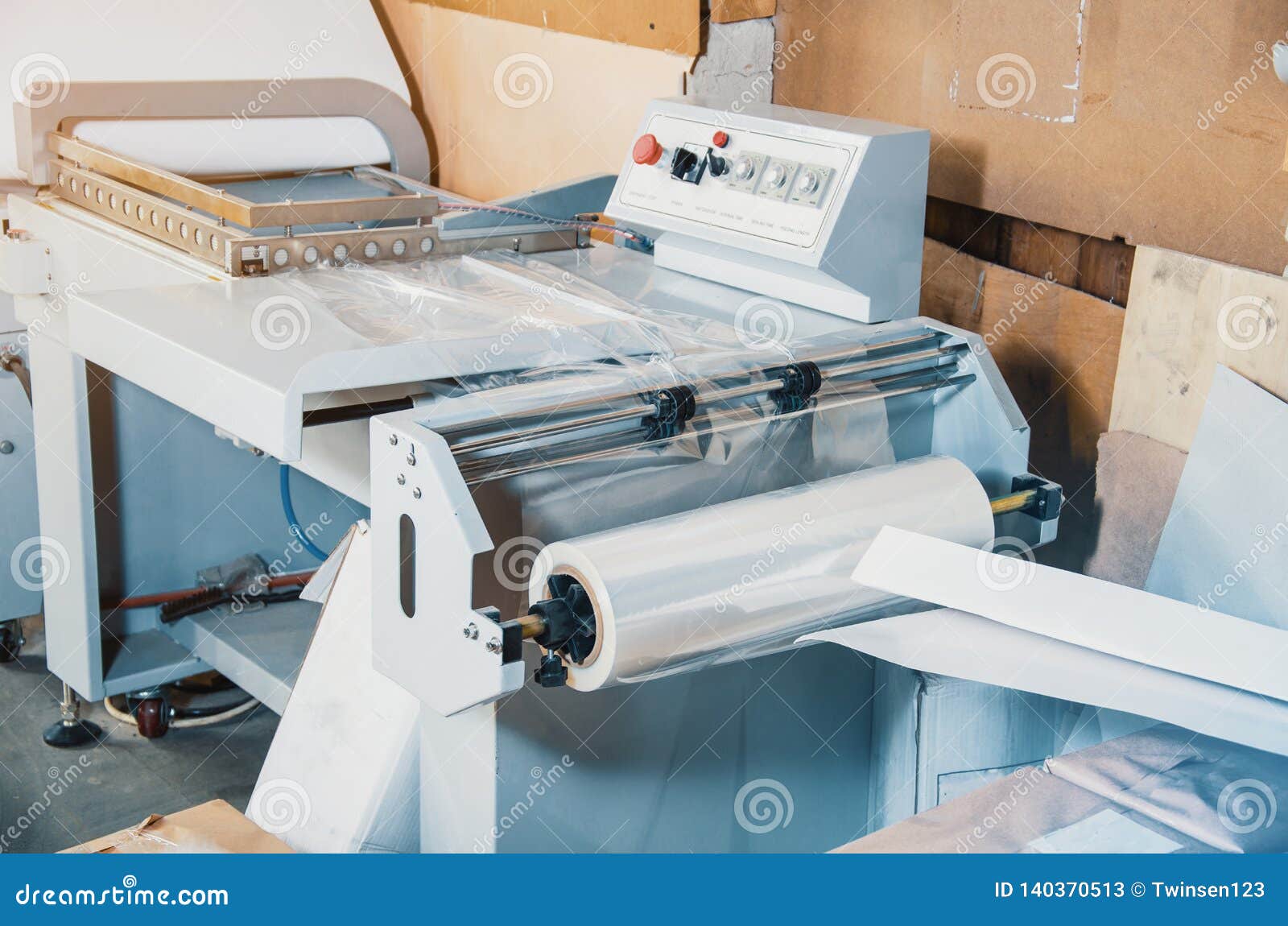 Machine for Packing Products with Plastic Wrap Stock Image Image of