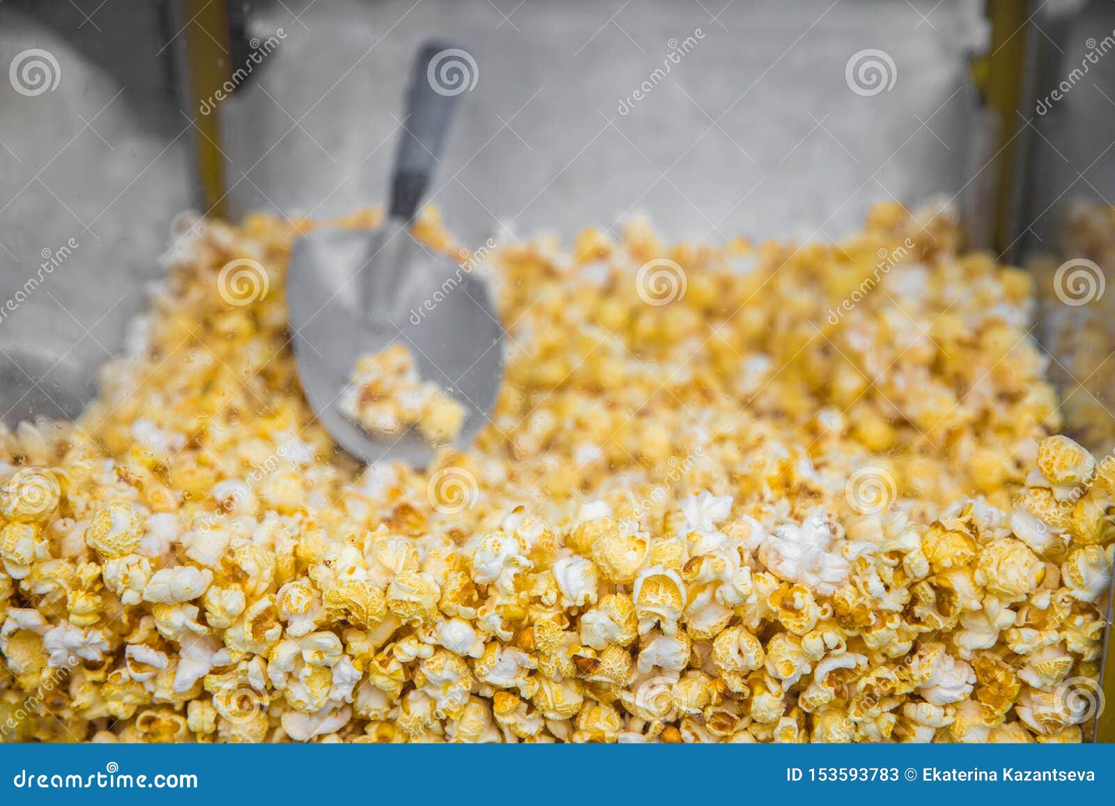 Machine with Popcorn with a Spoon Inside Closeup Stock Image Image