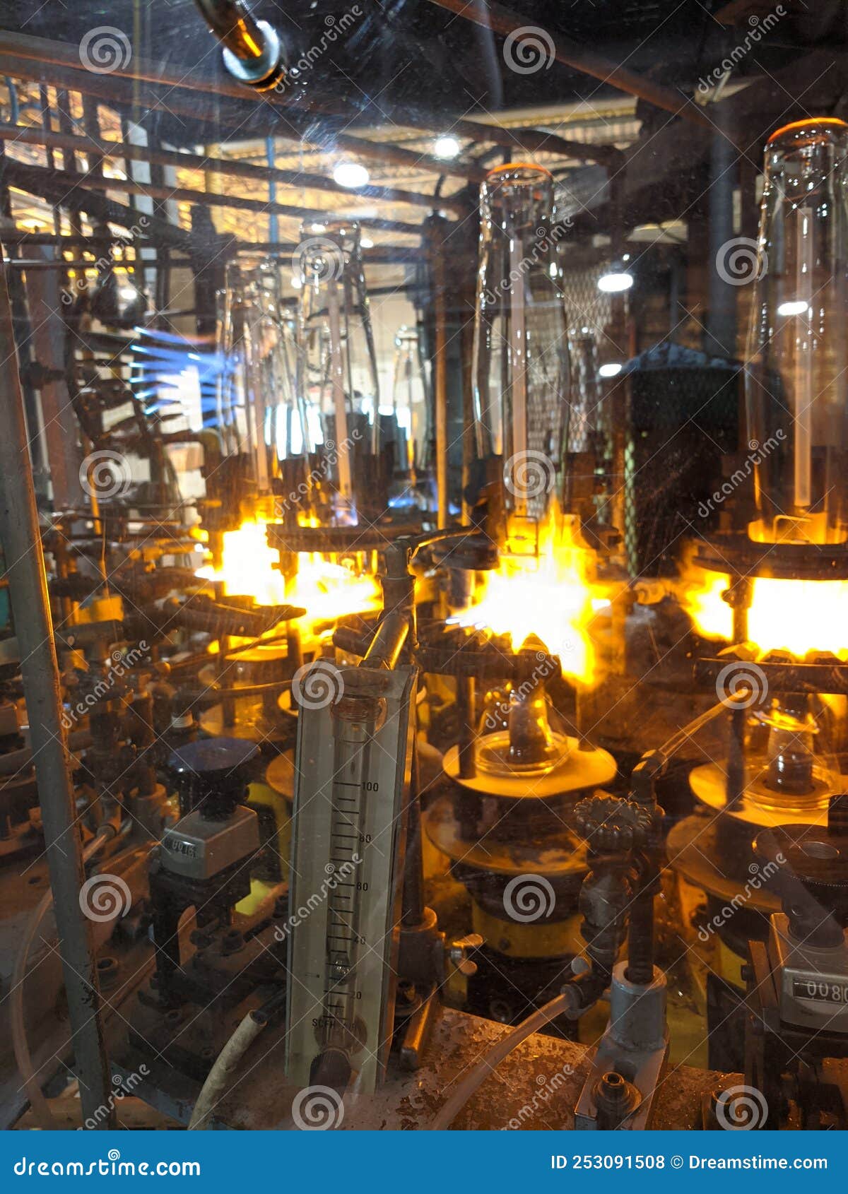 Machine Spinning Glass and Melting it with Fire Stock Photo Image of