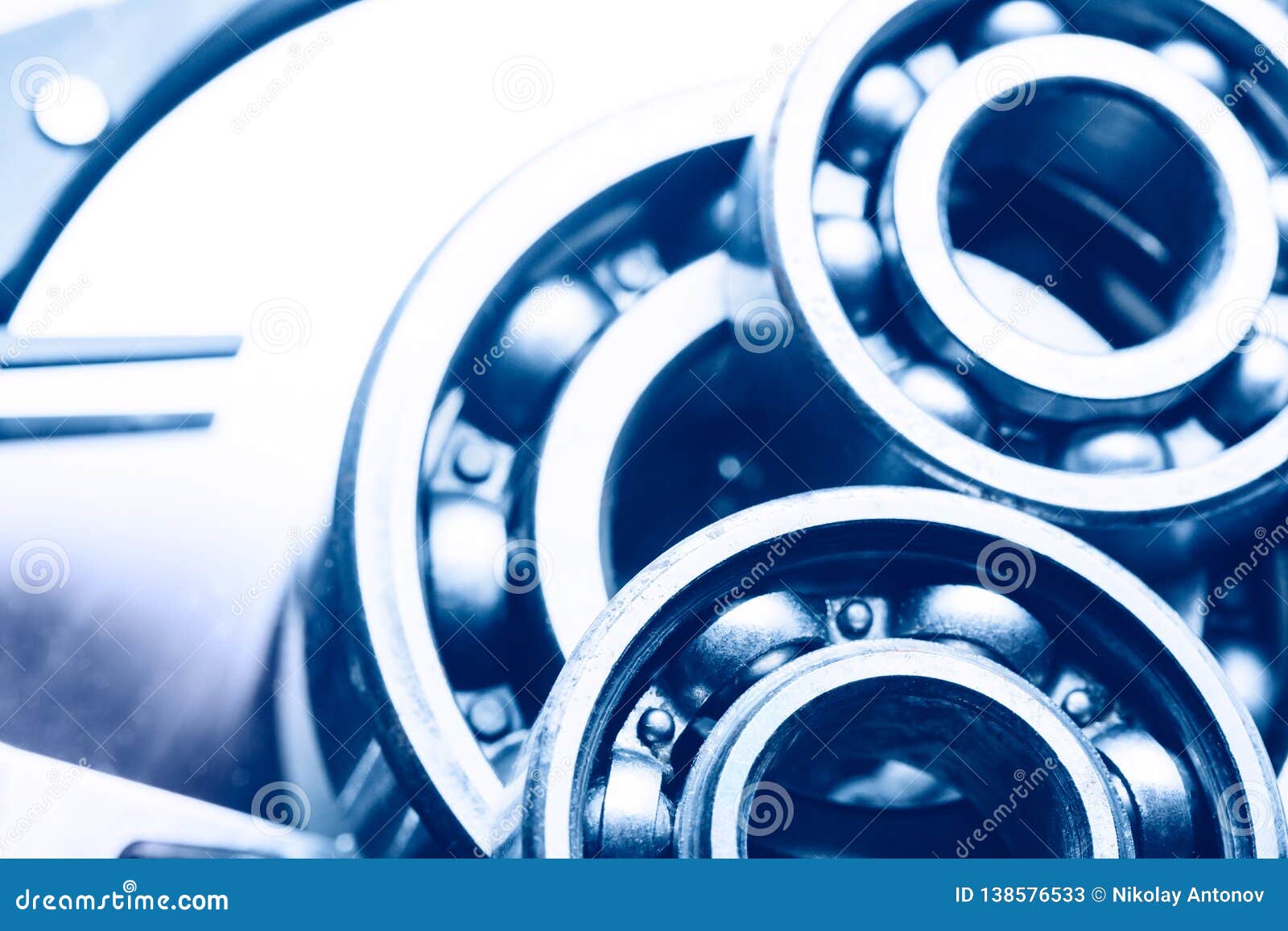 Machinery and Technology Background. Group of Various Ball Bearings on