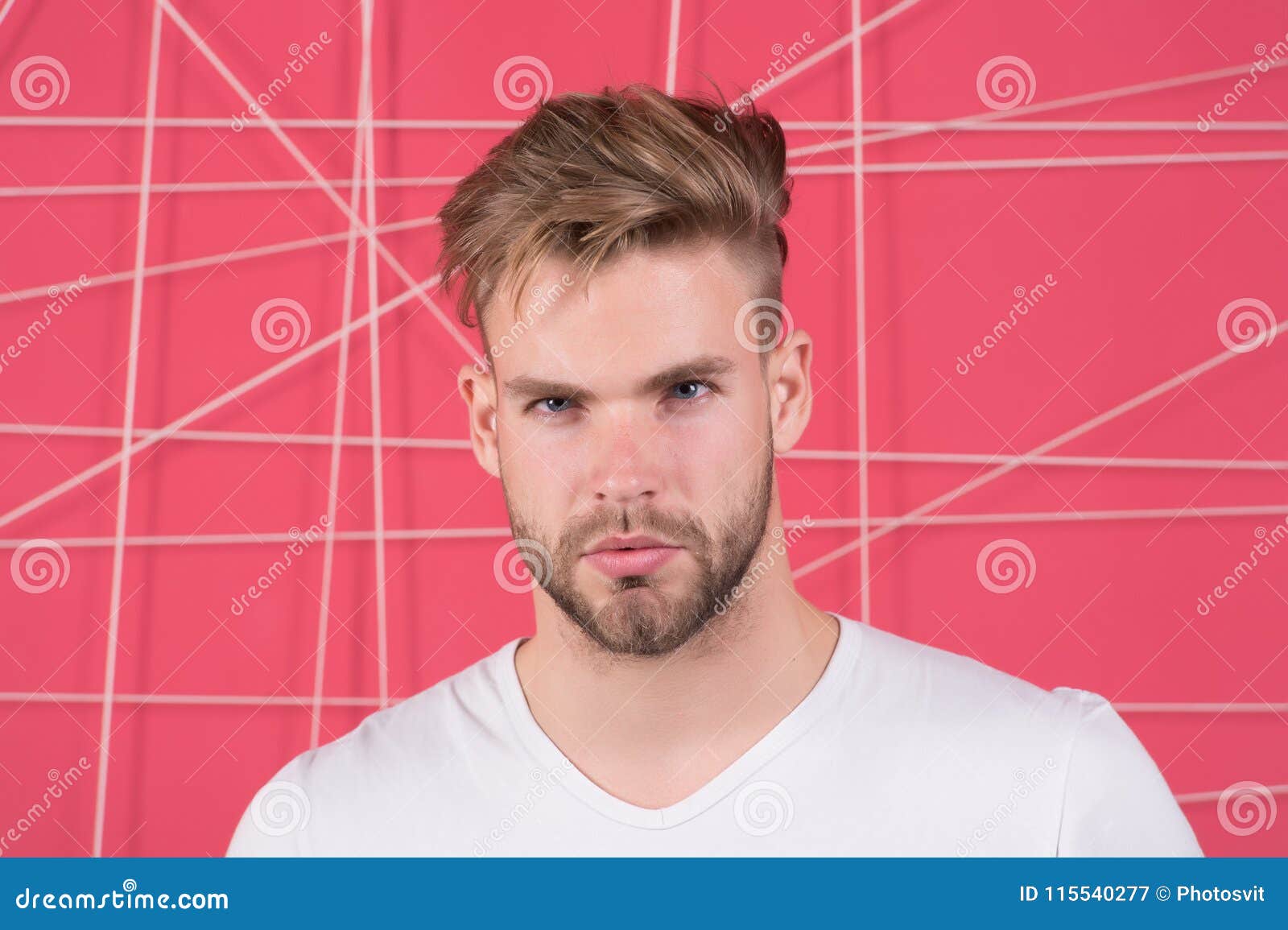 Macho with Beard on Unshaven Face. Bearded Man with Blond Hair and Stylish  Haircut. Handsome Guy with Healthy Young Skin Face Stock Image - Image of  shampoo, hairstyle: 115540277
