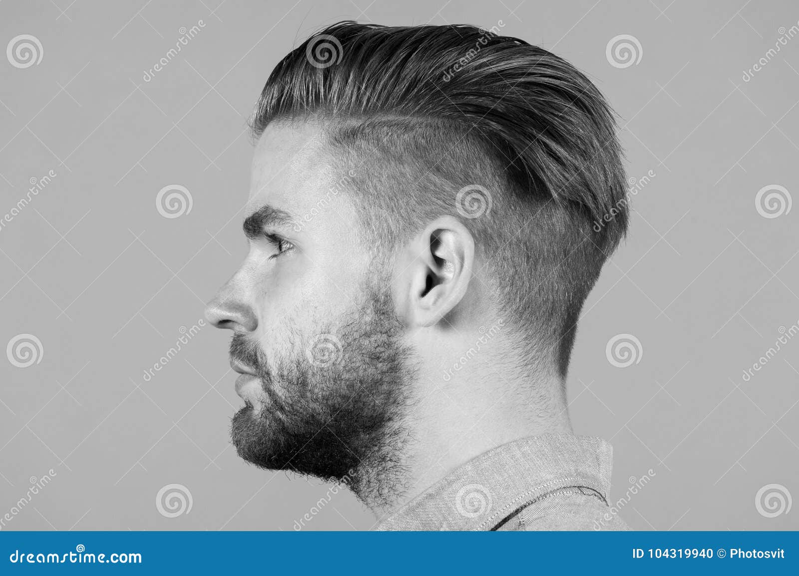 Macho with Stylish Hair, Haircut on Grey Background Stock Photo - Image of  style, barbershop: 104319940