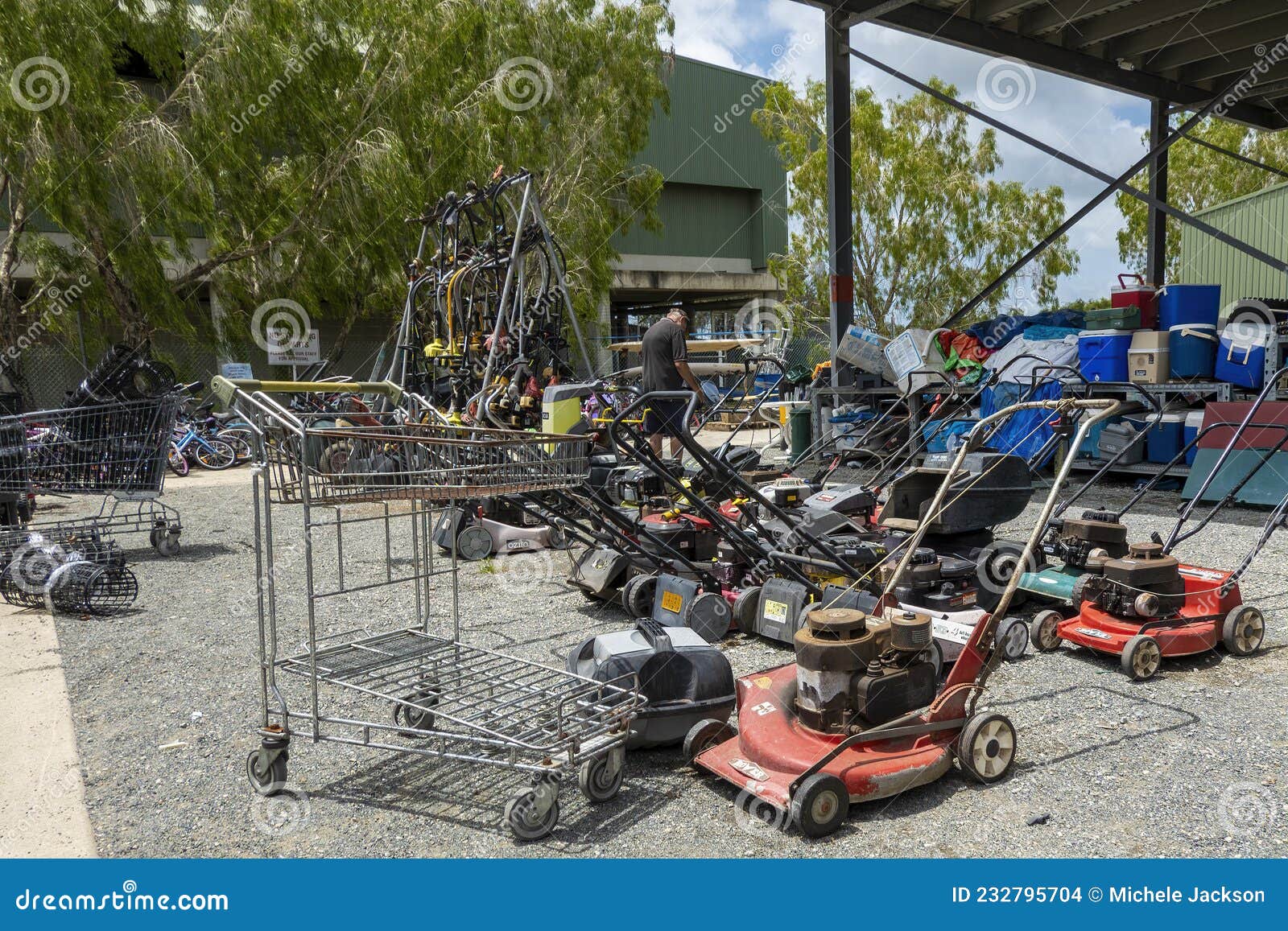 Used Lawn Mowers for Sale at Tip Shop Editorial Stock Image - Image of