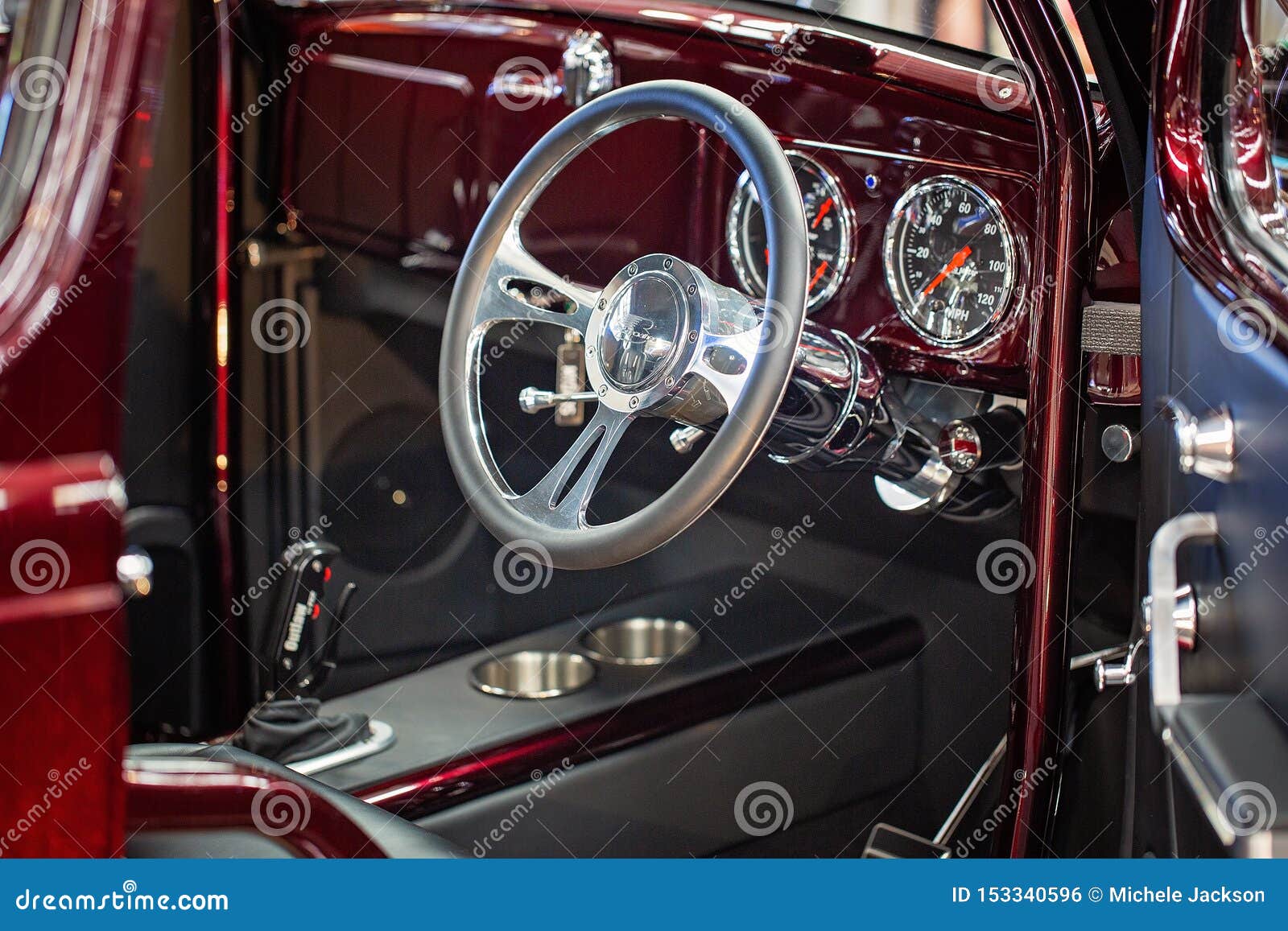 Close Up Of Interior Of Red Classic Car Editorial Photo