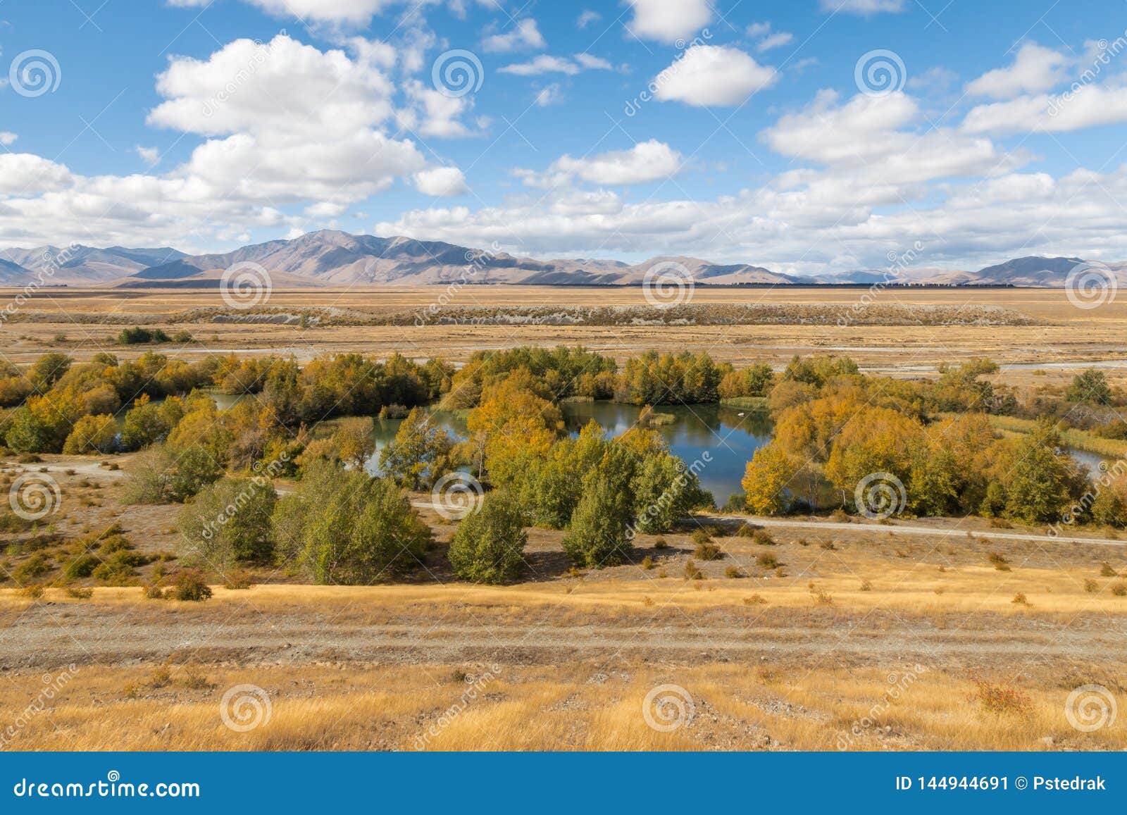 mackenzie country with tekapo river in autumn, new zealand