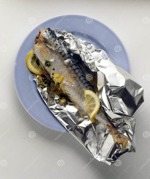 Mackerel Cooked in Aluminium Foil Stock Image Image of aluminium
