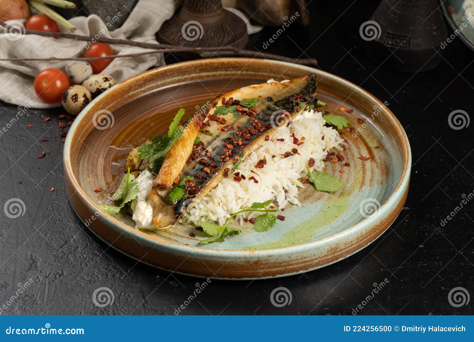 Mackerel with Rice and Vegetables Stock Photo Image of mackerel