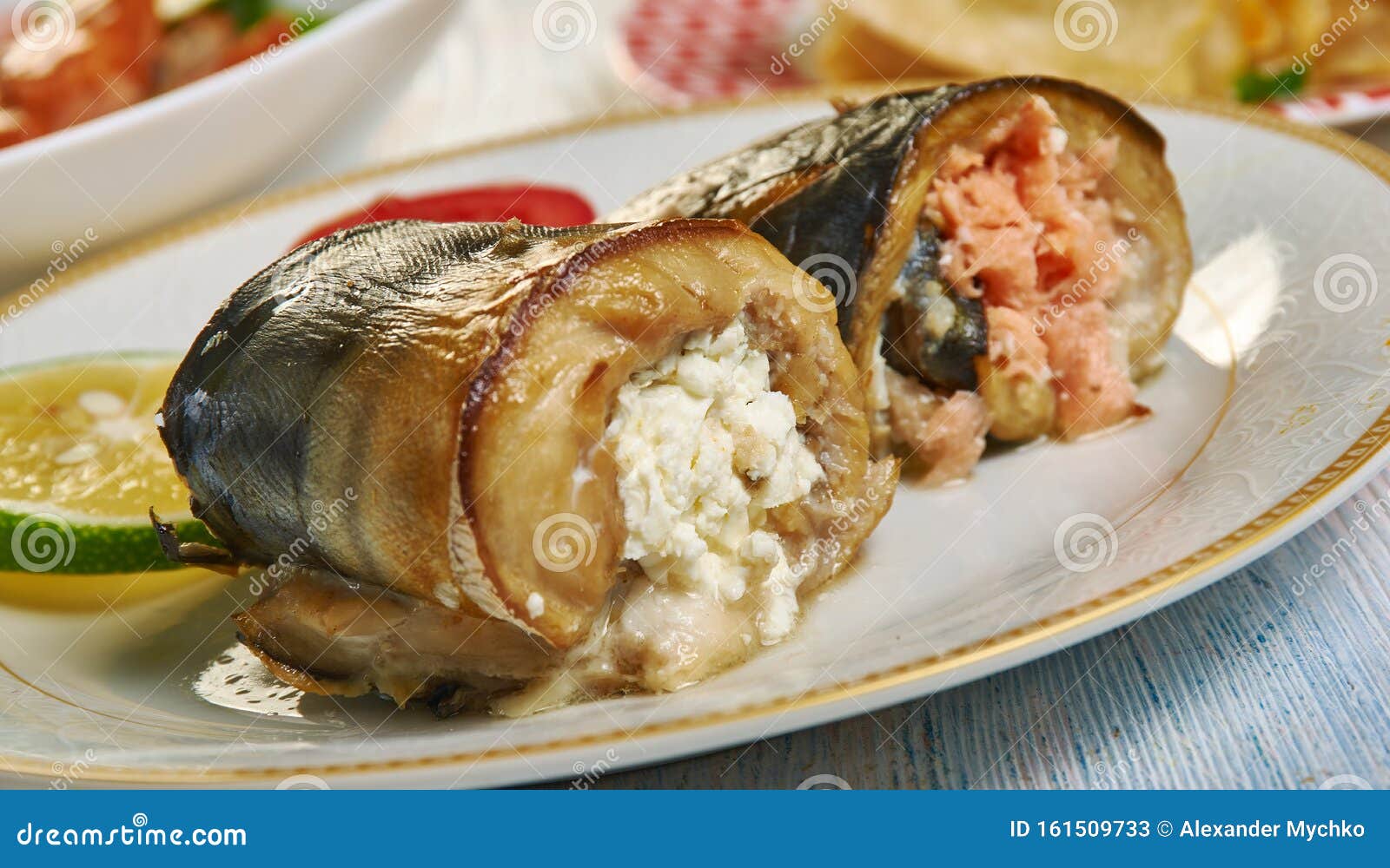 Mackerel Roll with Salmon and Feta Stock Image Image of stuffed, food