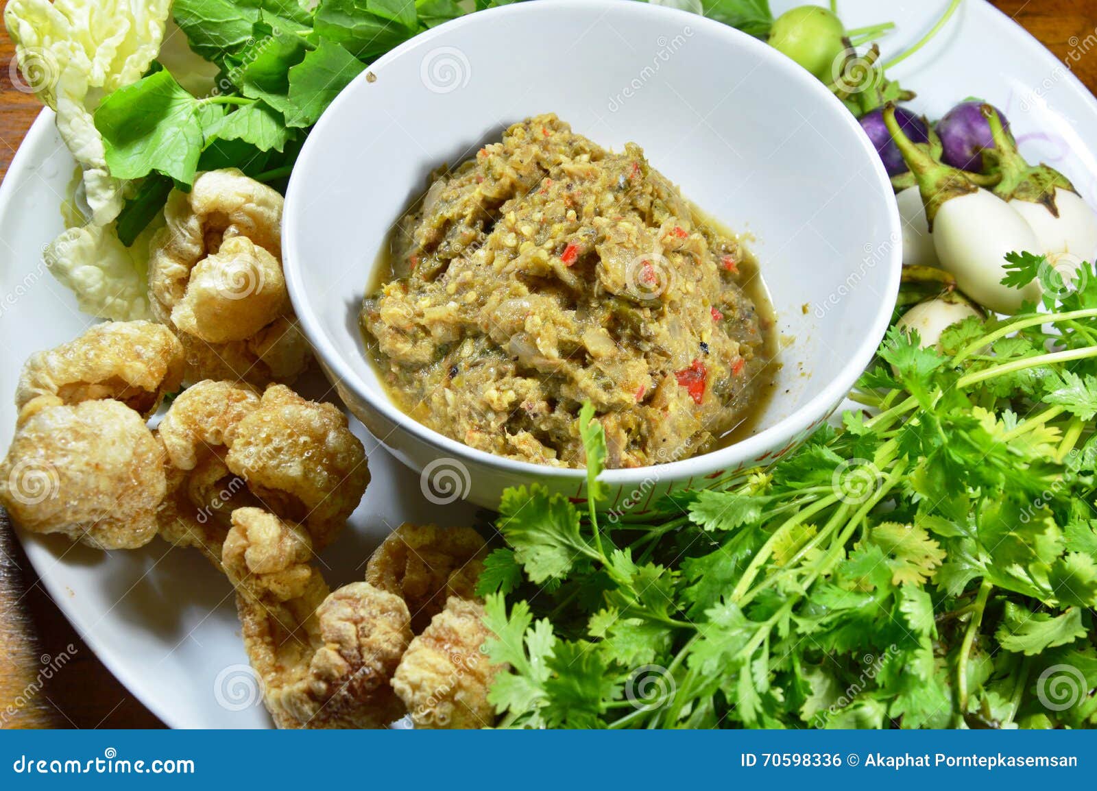 Mackerel Shrimp Paste Sauce Eat with Fresh Vegetable and Pork Rind Stock Photo Image of