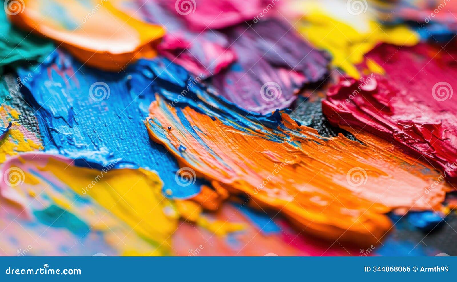 macro artis palette, texture mixed oil paints in different colors
