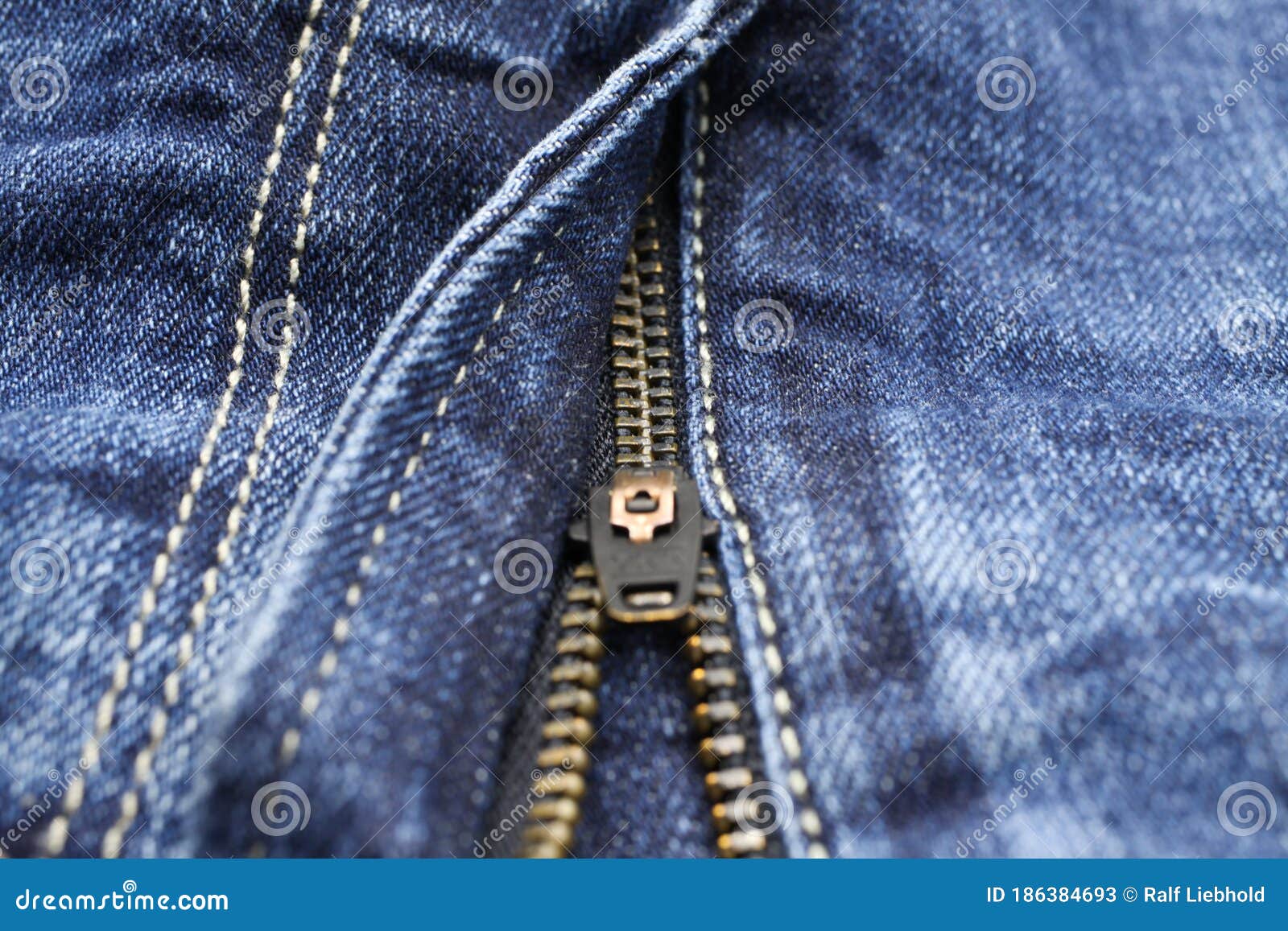 Macro Close Up of Blue Casual Denim Jeans Pants with Metal Teeth Zipper ...