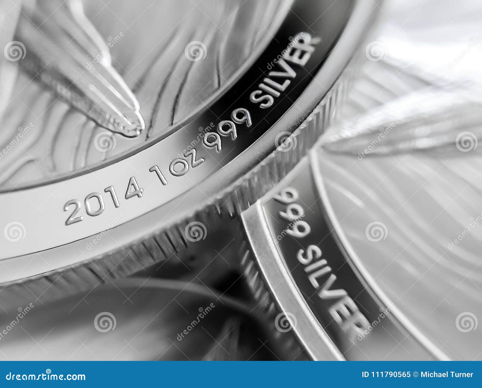macro close up of pure silver bullion coins