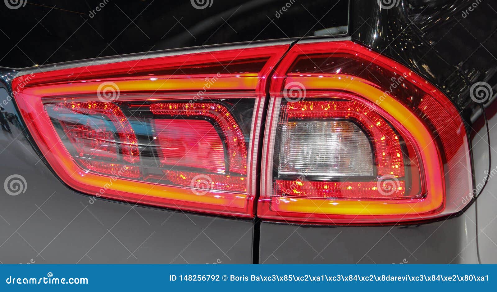 A Macro Close Up View of Brake and Turn Signal Light Stock Photo
