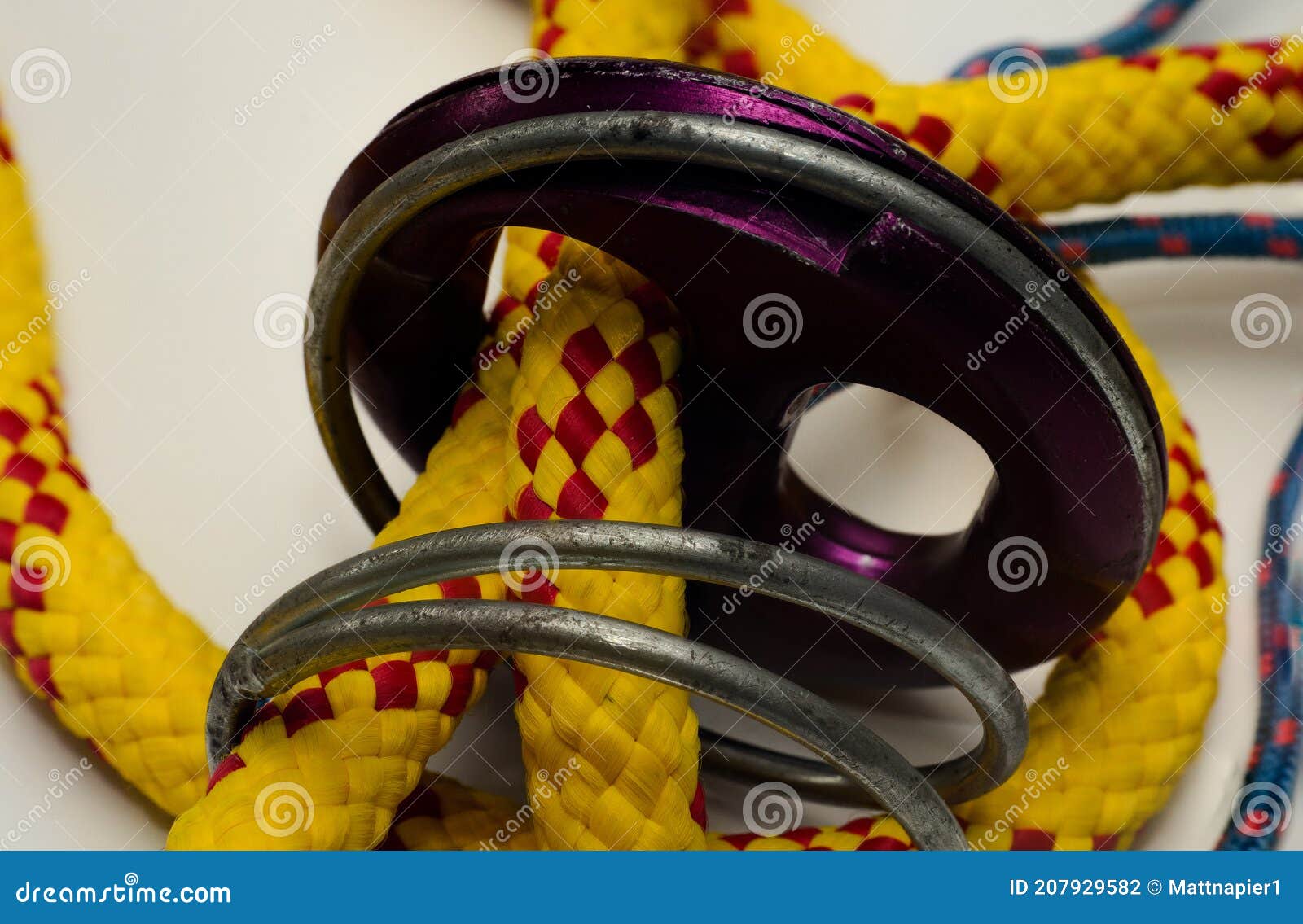 Rope and belay device stock photo. Image of pink, lighting 207929582