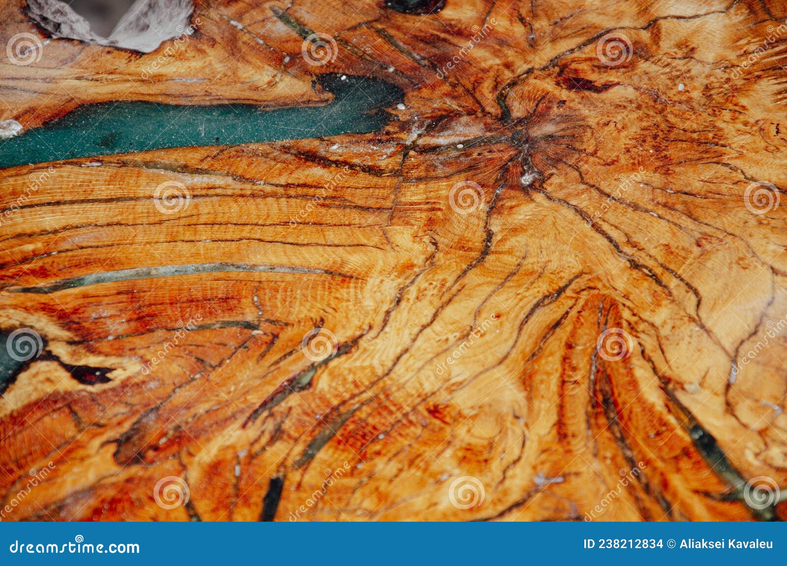 Macro Closeup Wood after Coating with Epoxy Resin. Stock Photo Image